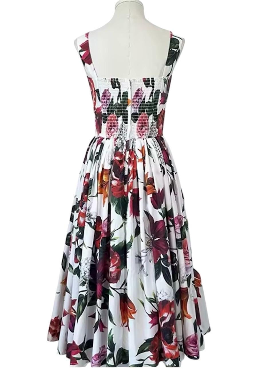 Handmade Italian designer Floral Print Popeline Midi Dress 100% cotton