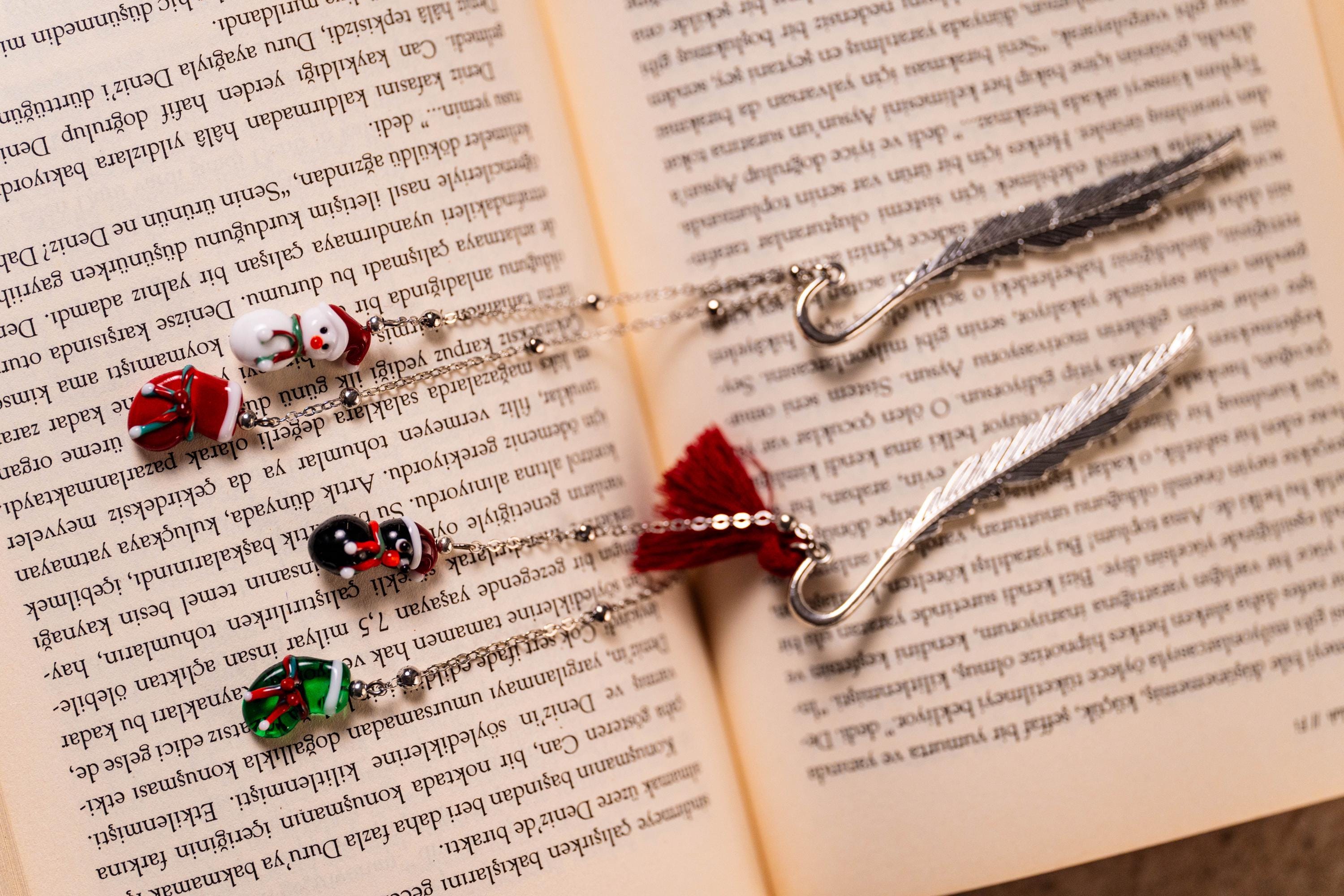 Handmade Murano Glass Metal Snowman or Penguin Bookmark Christmas Unique gift