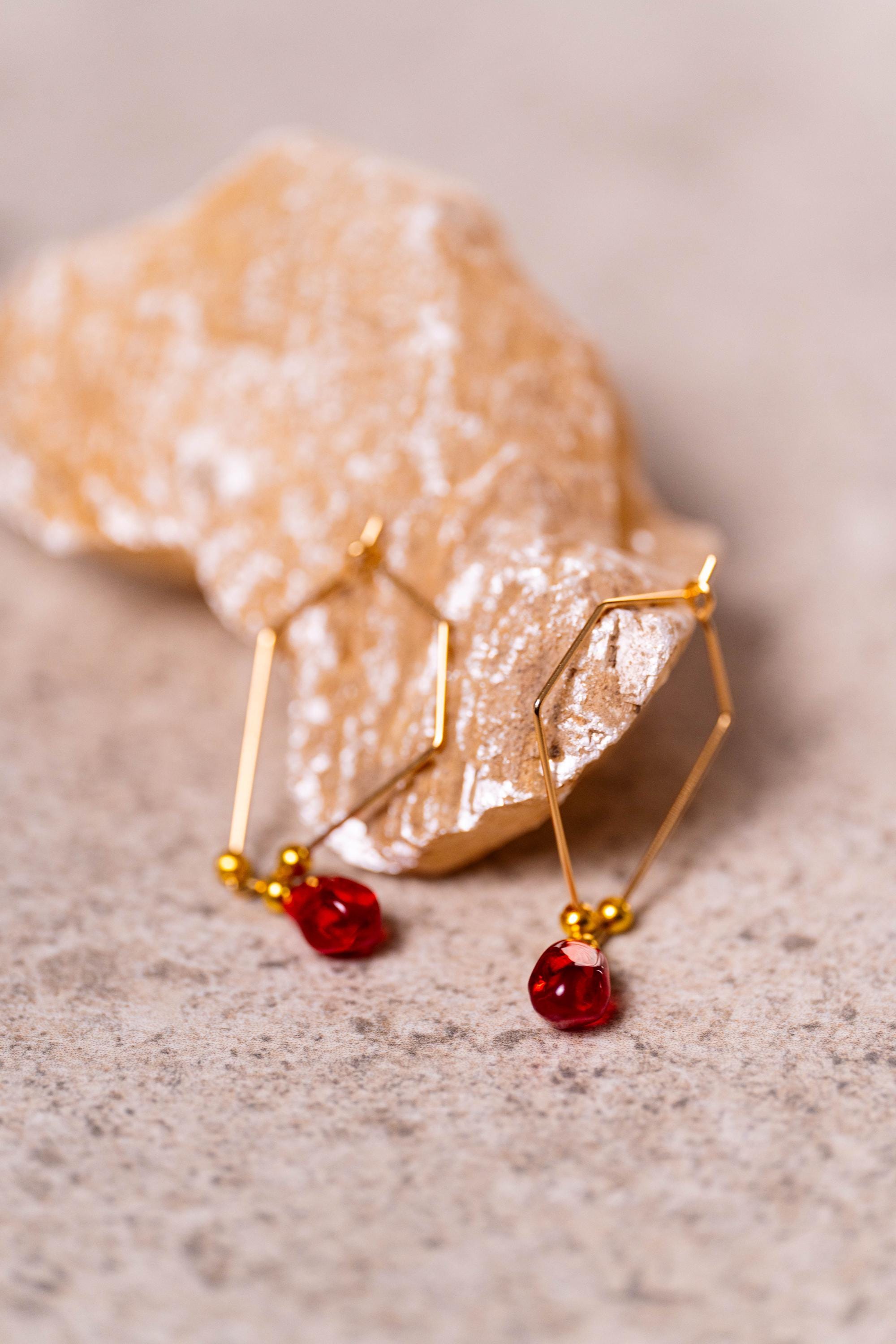 Handmade Gold Plated Pomegranate Earrings: Murano Glass Charm