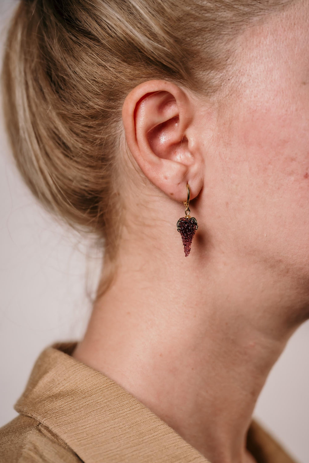 Handmade Murano Glass Grape Earrings: 925 Sterling Silver Hoops