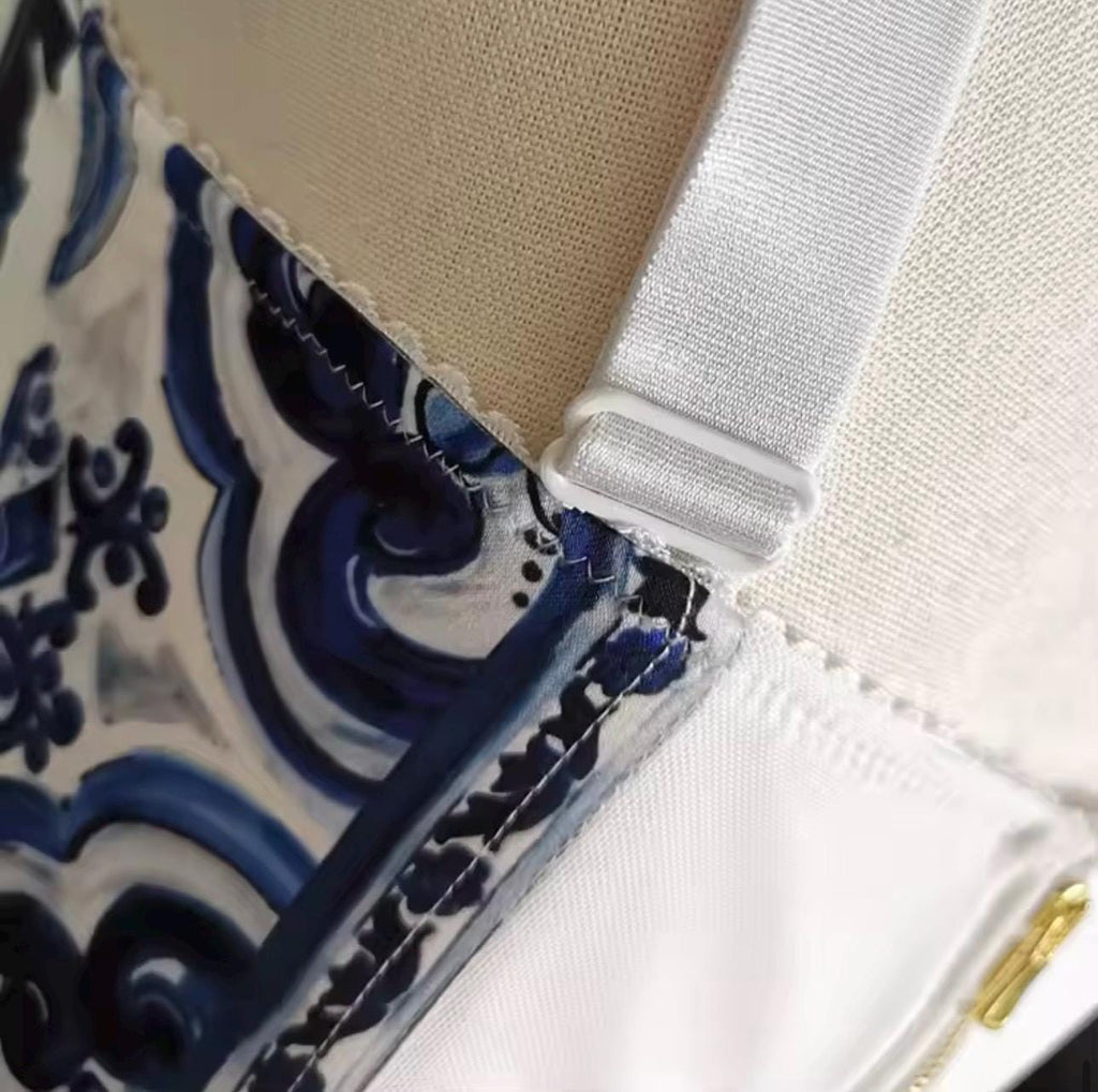 Hand made Italian Luxury Blue color Majolica 100% silk dress Summer dress