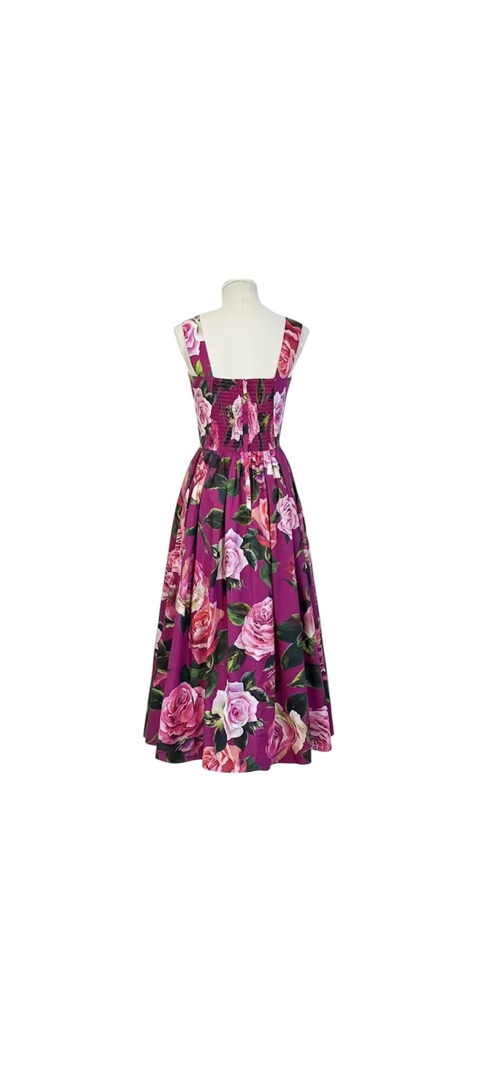 Italian Luxury designer Magenta Roses print push up 100% cotton dress
