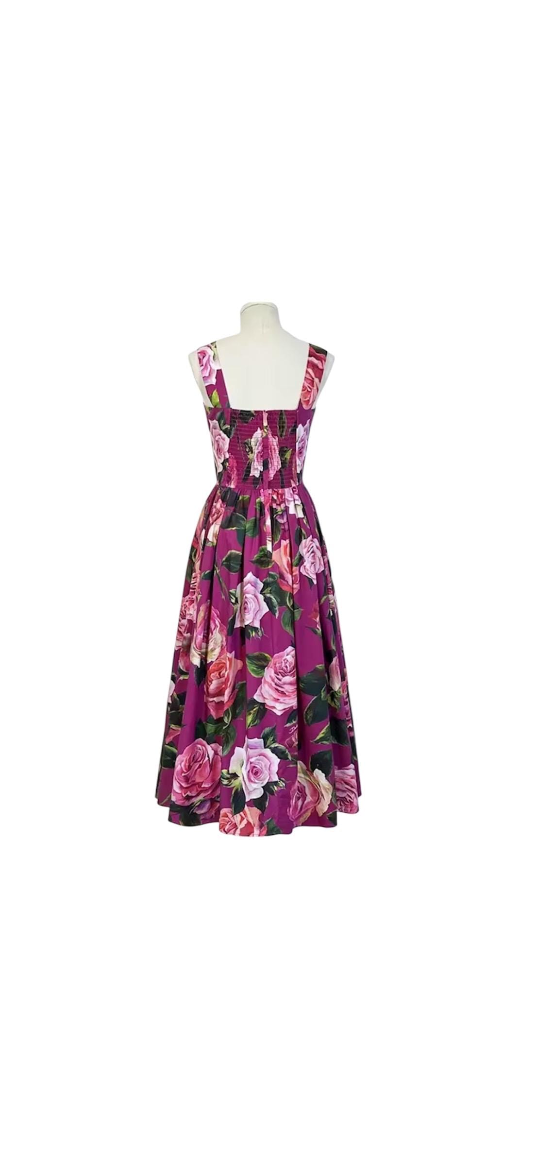 Italian Luxury designer Magenta Roses print push up 100% cotton dress