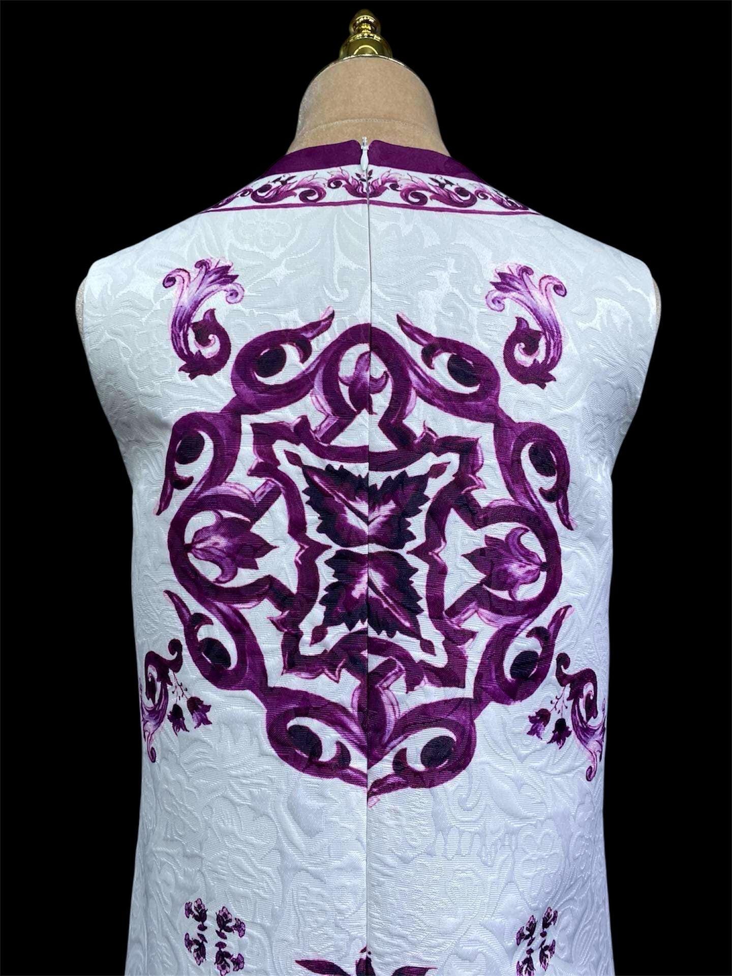 Italian Majolica Print Dress: Rhinestone Cotton Blend Occasion Dress
