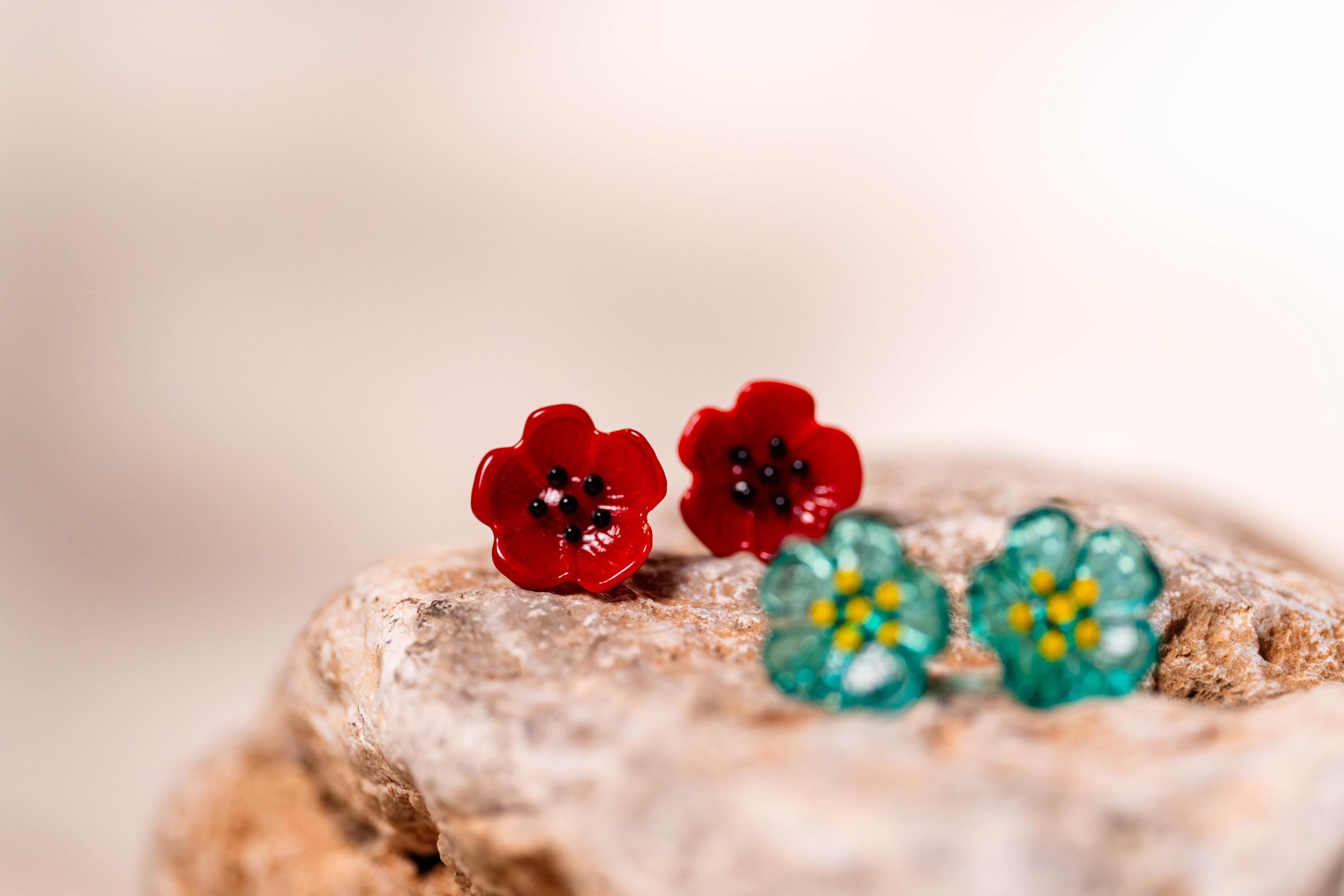Alpaka German 925 Silver Hand Made Italian Murano Glass Stud Earrings