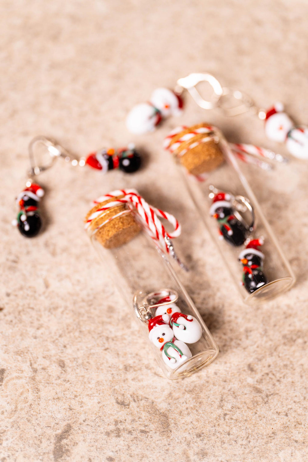 Handmade Murano Glass Christmas Earrings: Sterling Silver Snowman or Penguin
