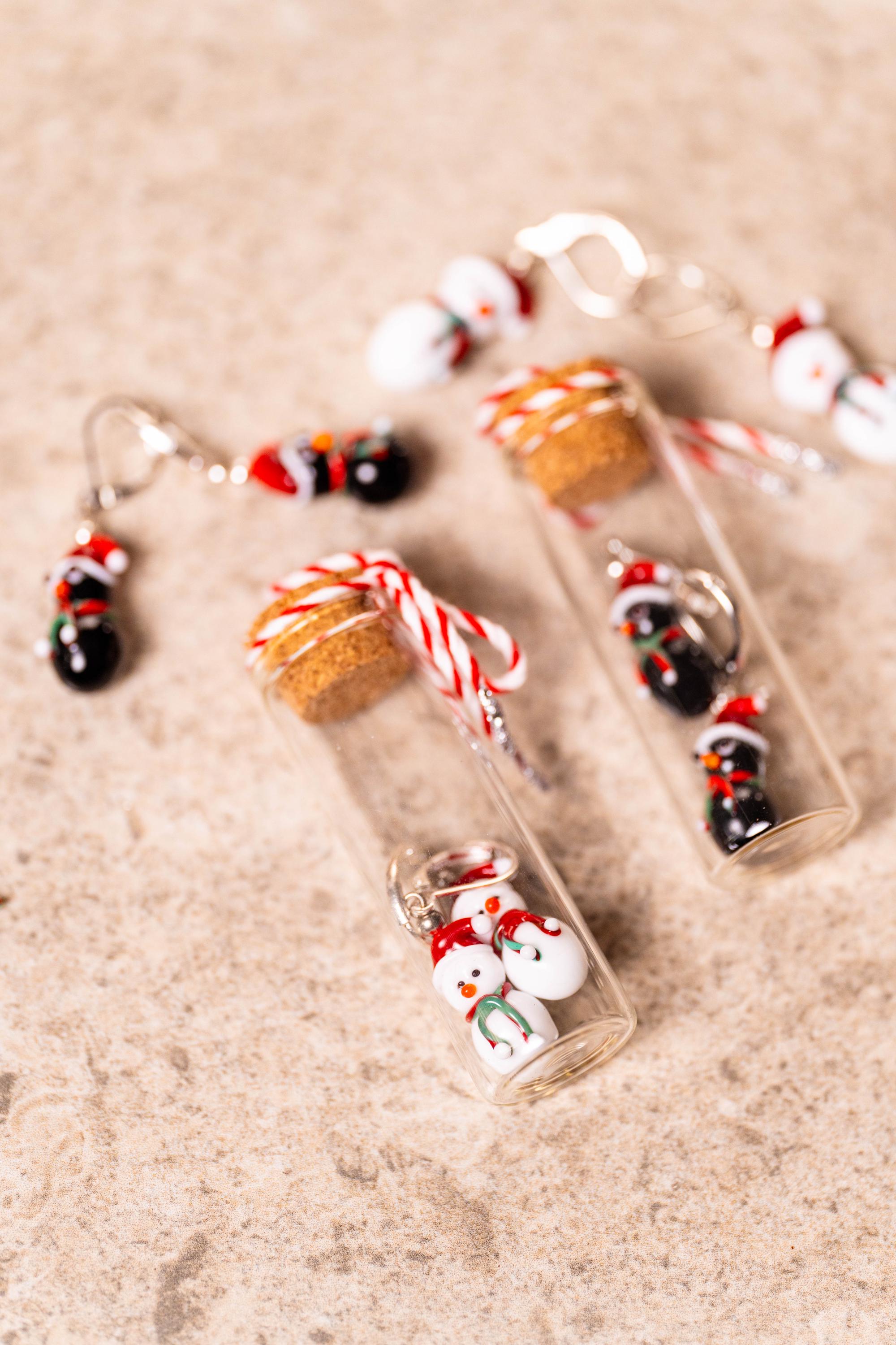 Handmade Murano Glass Christmas Earrings: Sterling Silver Snowman or Penguin
