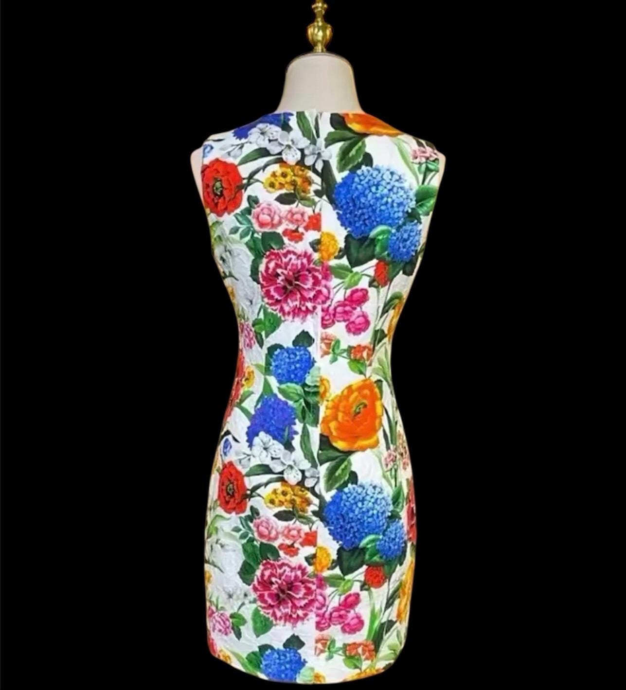 Handmade Italian Floral Print Mini Dress: Cotton Summer Dress