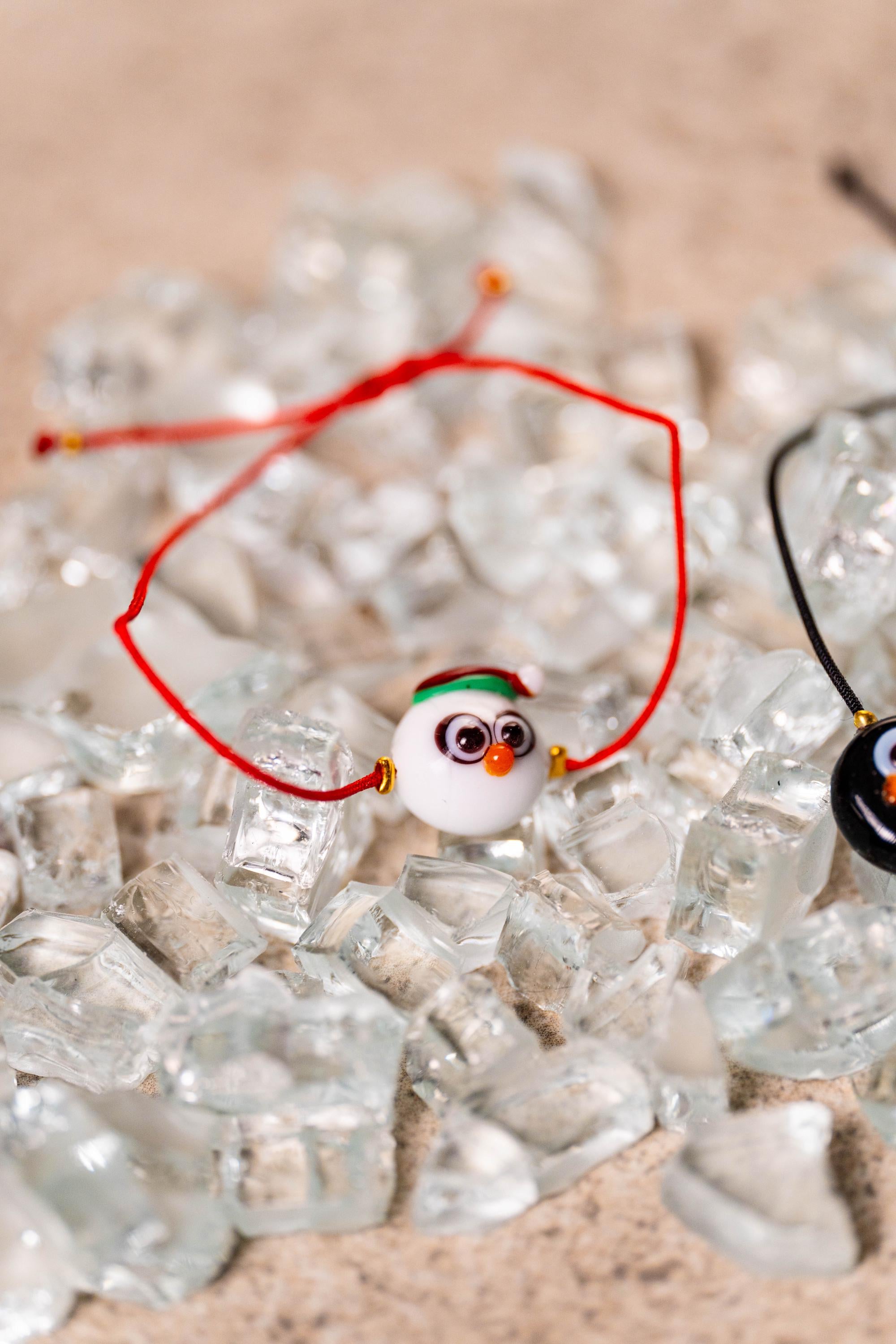 Handmade Murano Glass Christmas Bracelet: Snowman or Penguin