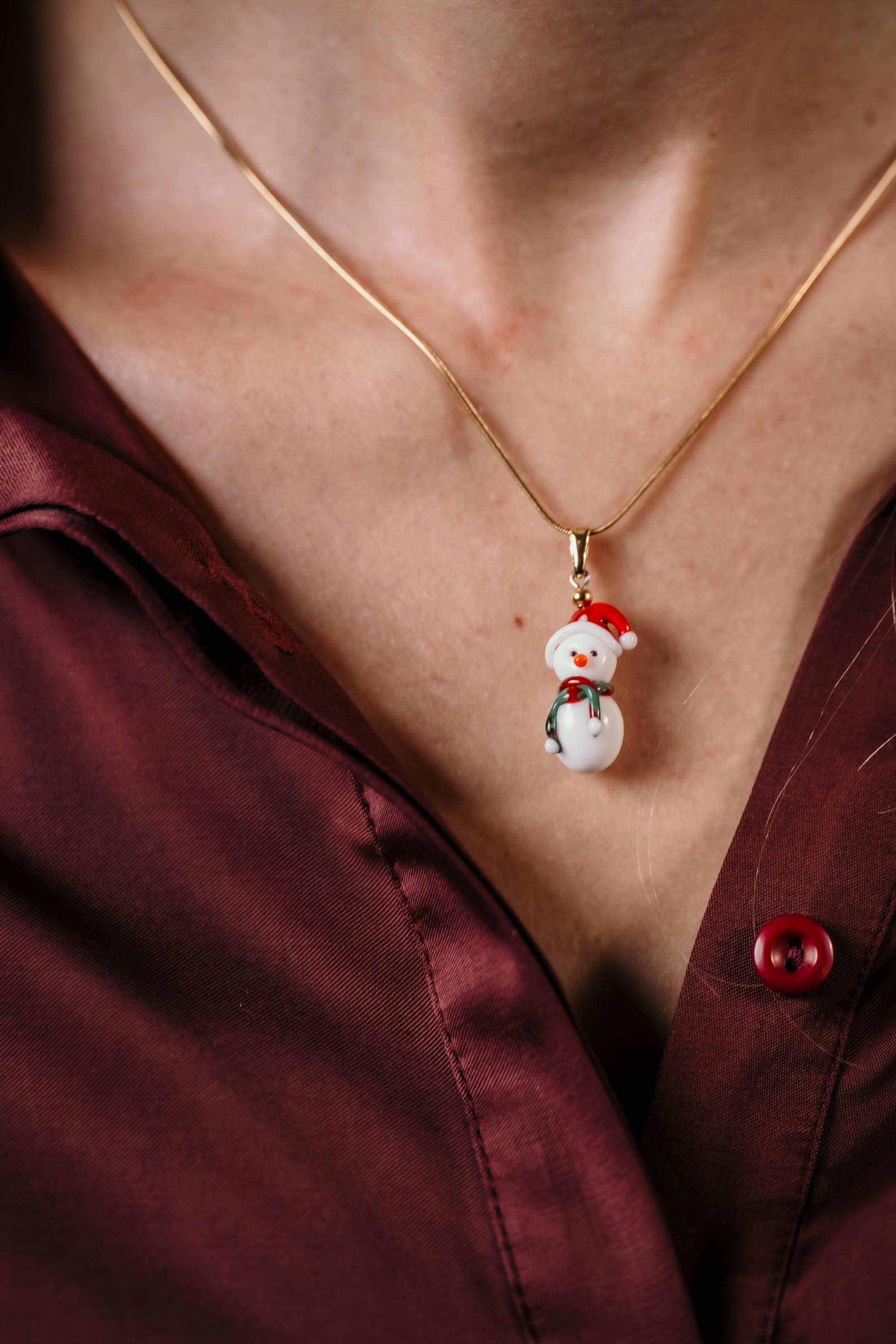 Handmade Murano Glass Christmas Necklace: Snowman or Penguin