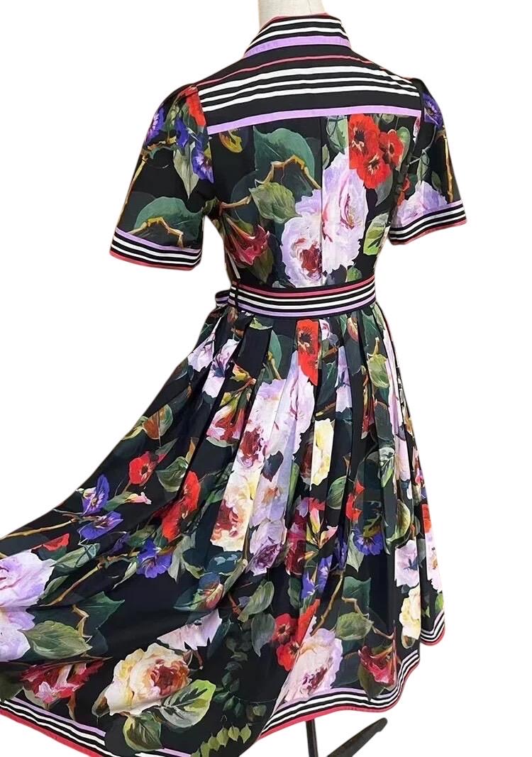 Handmade Floral Print Cotton Dress: Italian Designer Cruise 2024