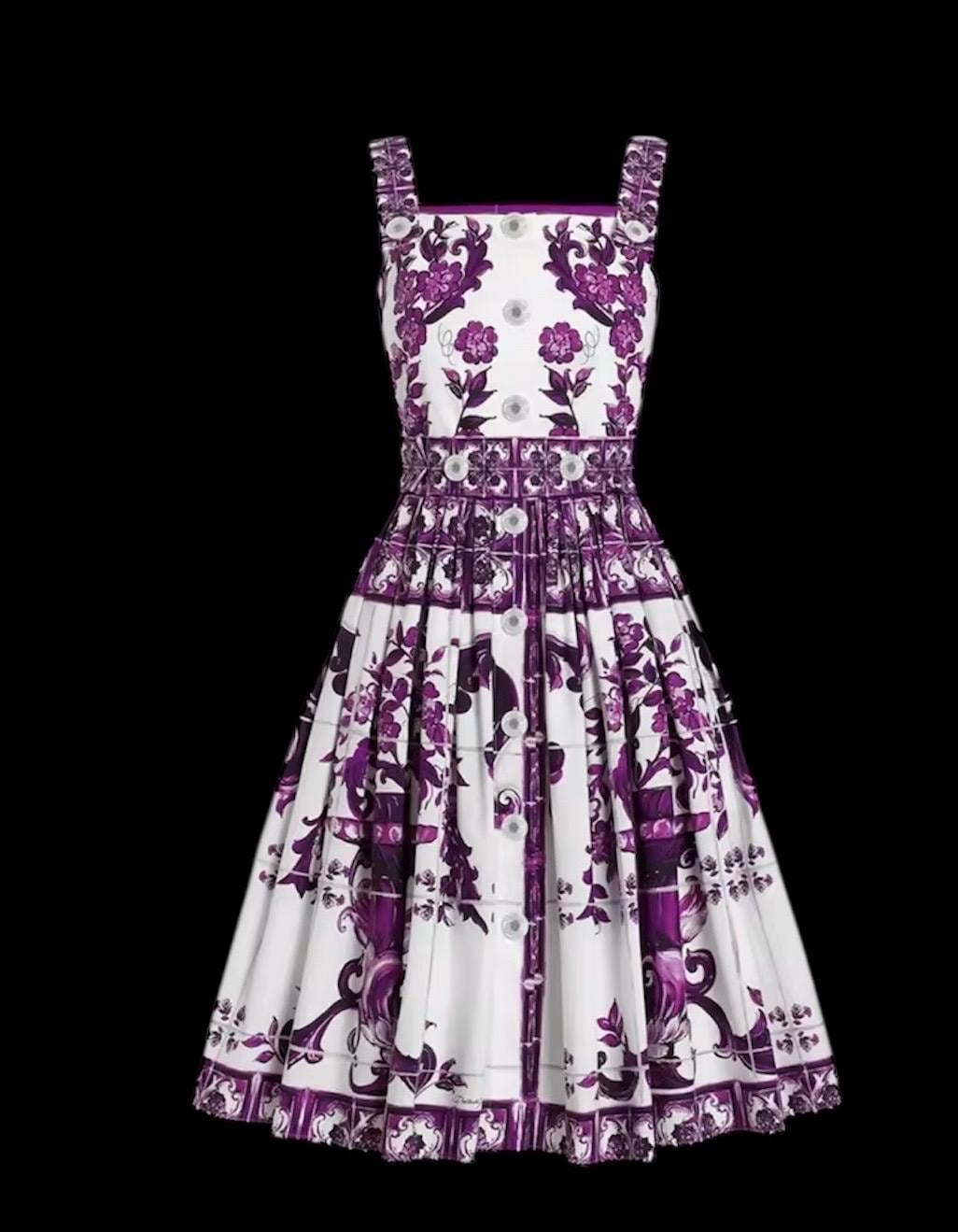 Handmade Majolica Print Cotton Dress: Italian Designer Summer Dress