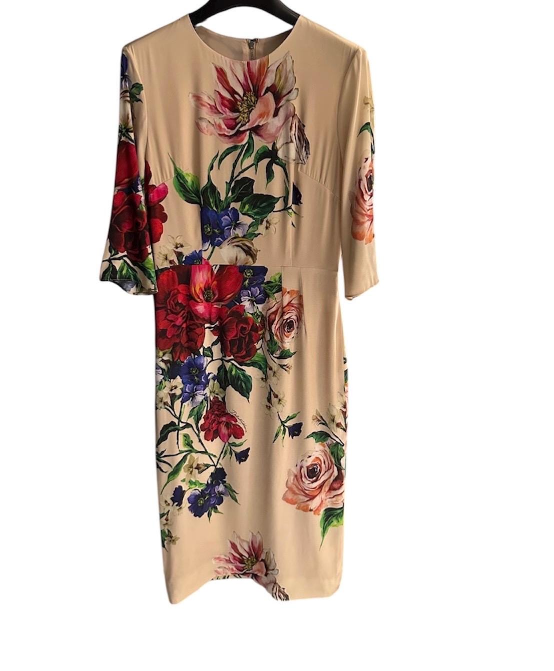 Handmade Italian Long sleeves Floral print silk dress occasion dress