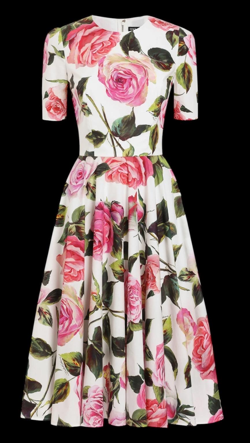 Handmade Italian Cotton Babydoll Dress: Pink Rose Print