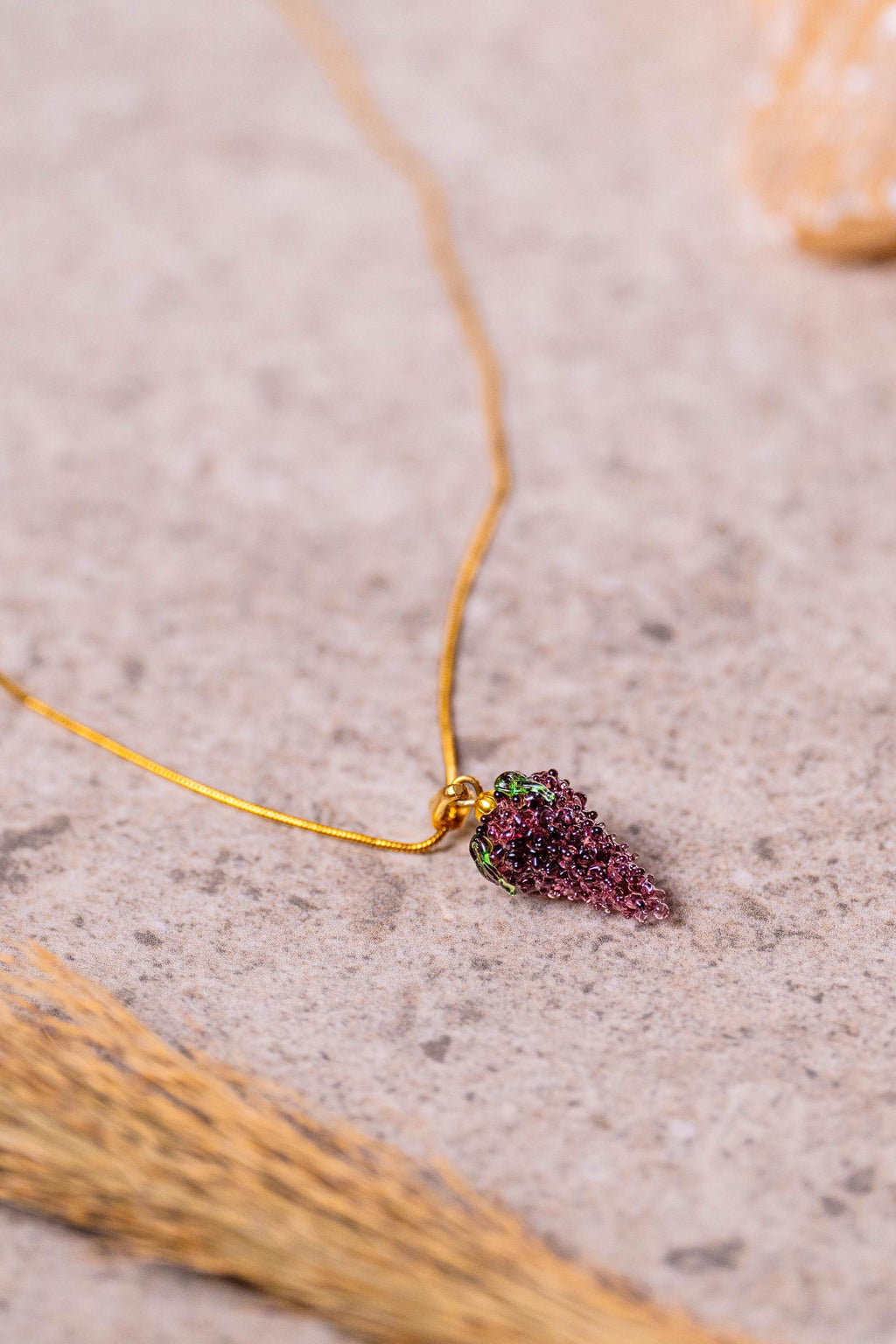 Handmade Murano Glass Grape Necklace: Gold Plated Charm