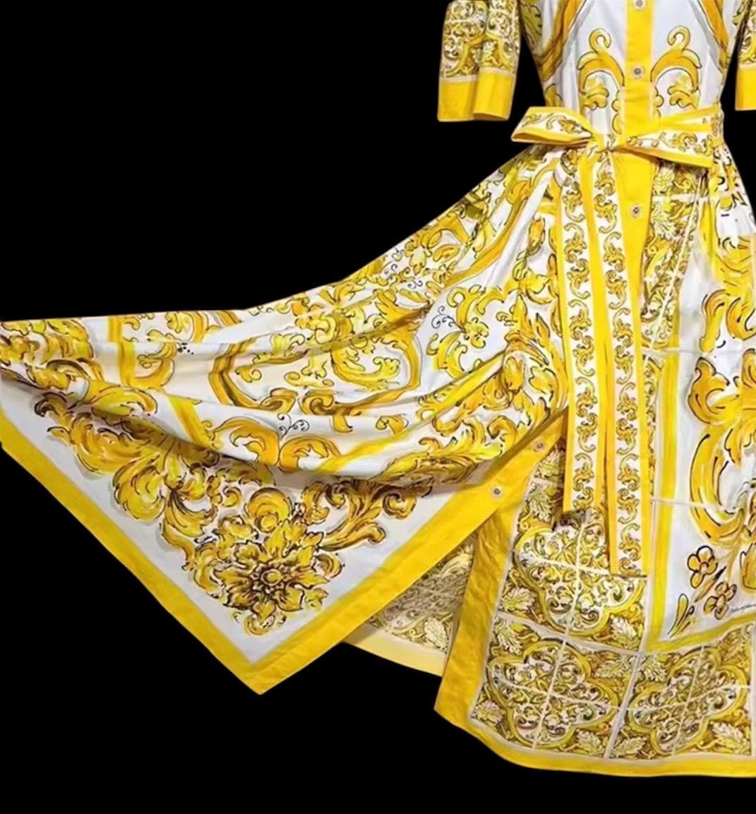 Handmade Italian Majolica Dress: Sicilian Porcelain Cotton Luxury