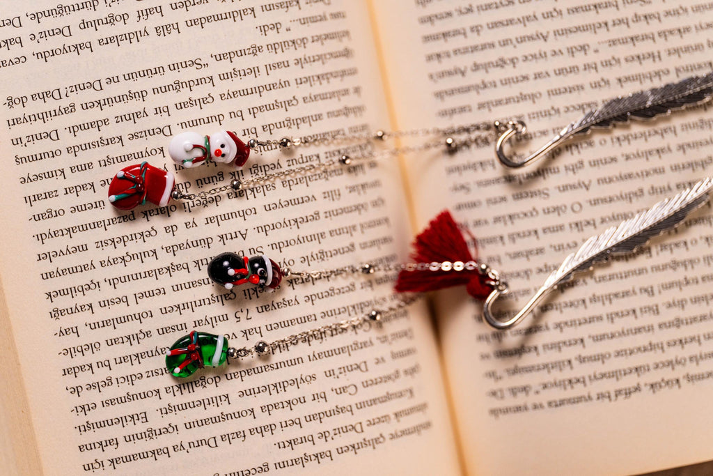 Handmade Murano Glass Metal Snowman or Penguin Bookmark Christmas Unique gift