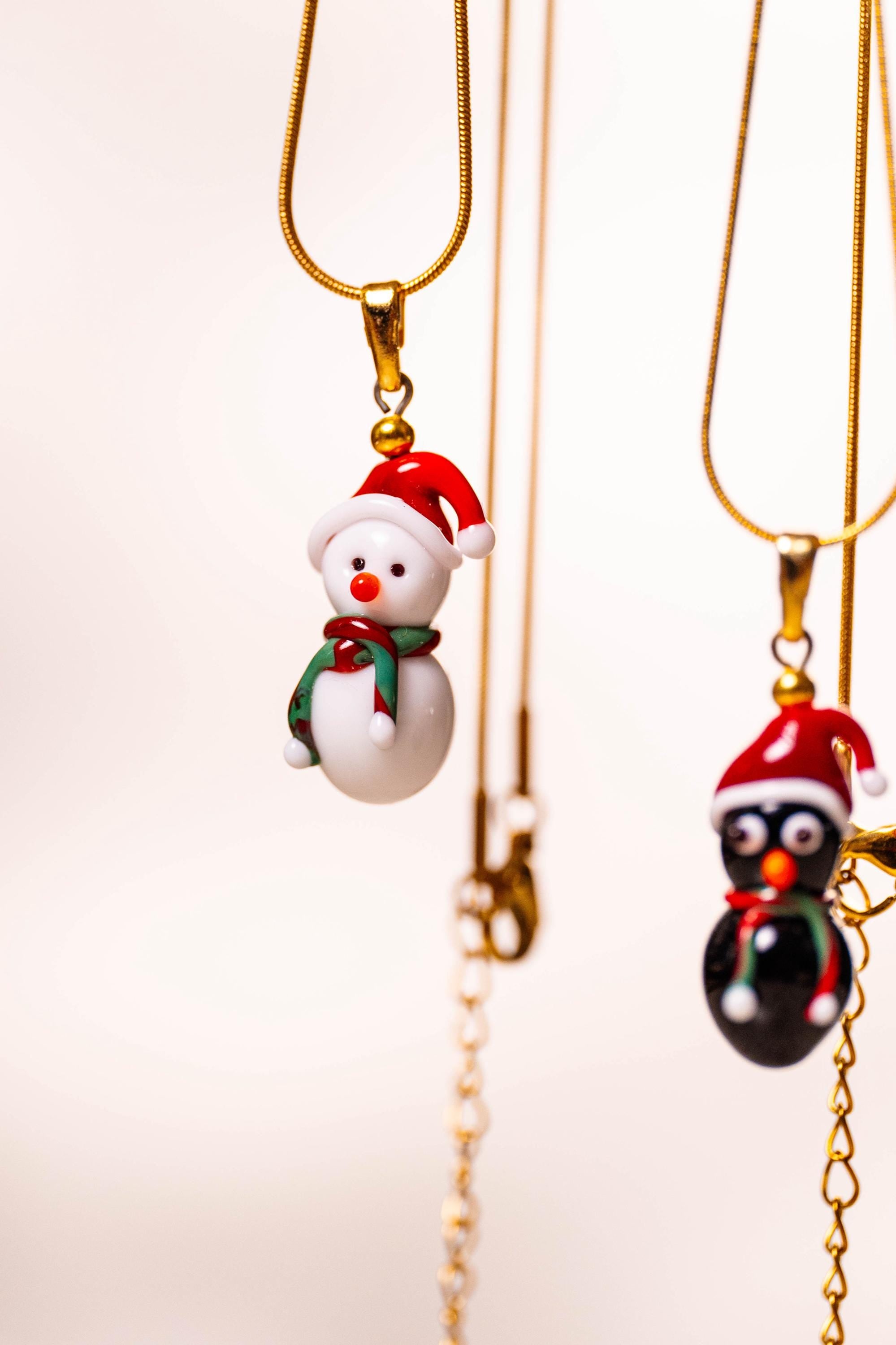 Handmade Murano Glass Christmas Necklace: Snowman or Penguin