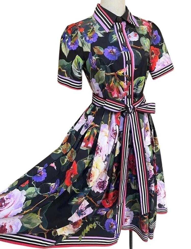 Handmade Floral Print Cotton Dress: Italian Designer Cruise 2024