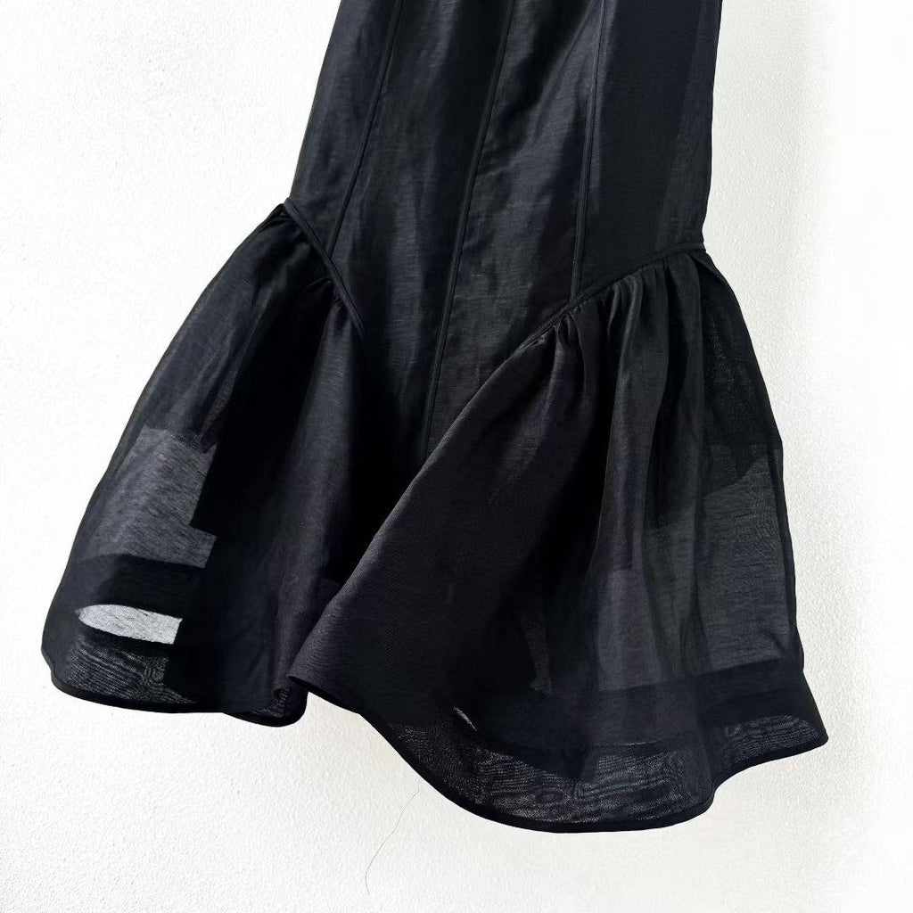 Handmade Italian Linen Silk Dress Set: Black color with crystals Wedding Occasion