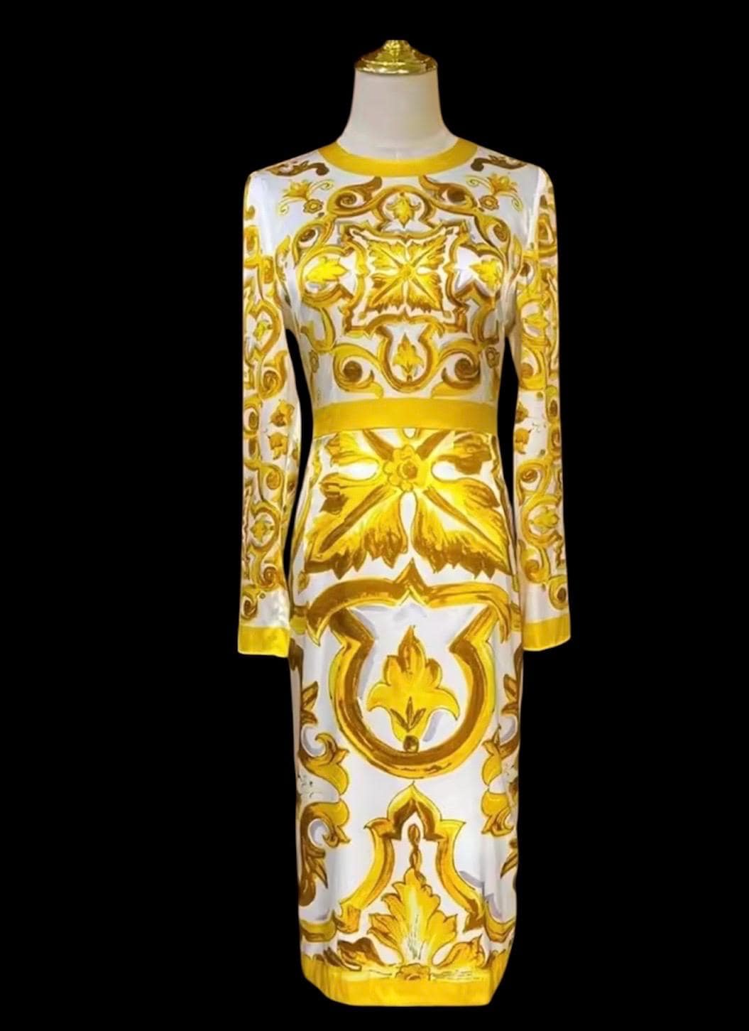 Italian Majolica Print Silk Dress: Designer Occasion Wear