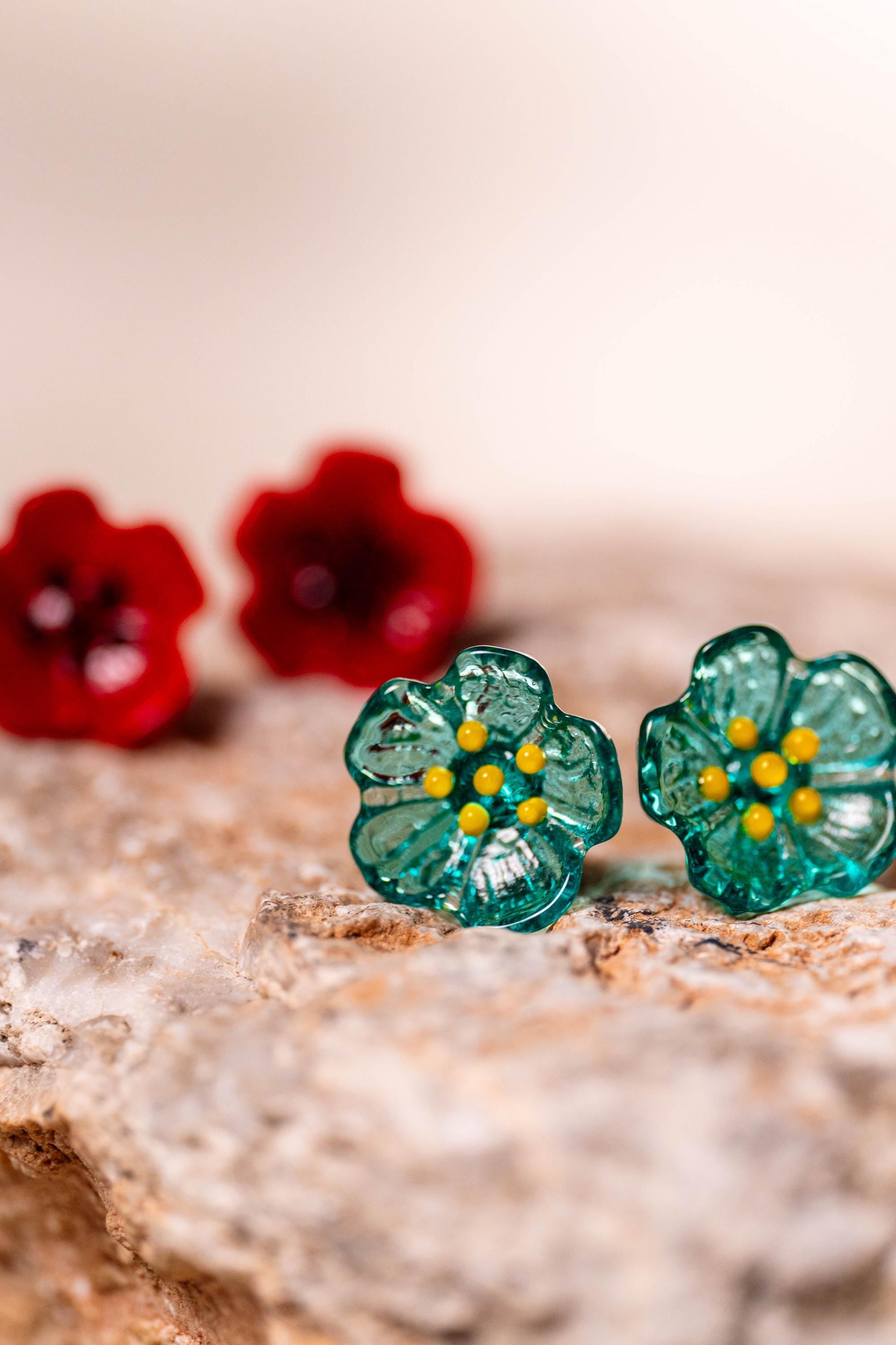 Alpaka German 925 Silver Hand Made Italian Murano Glass Stud Earrings