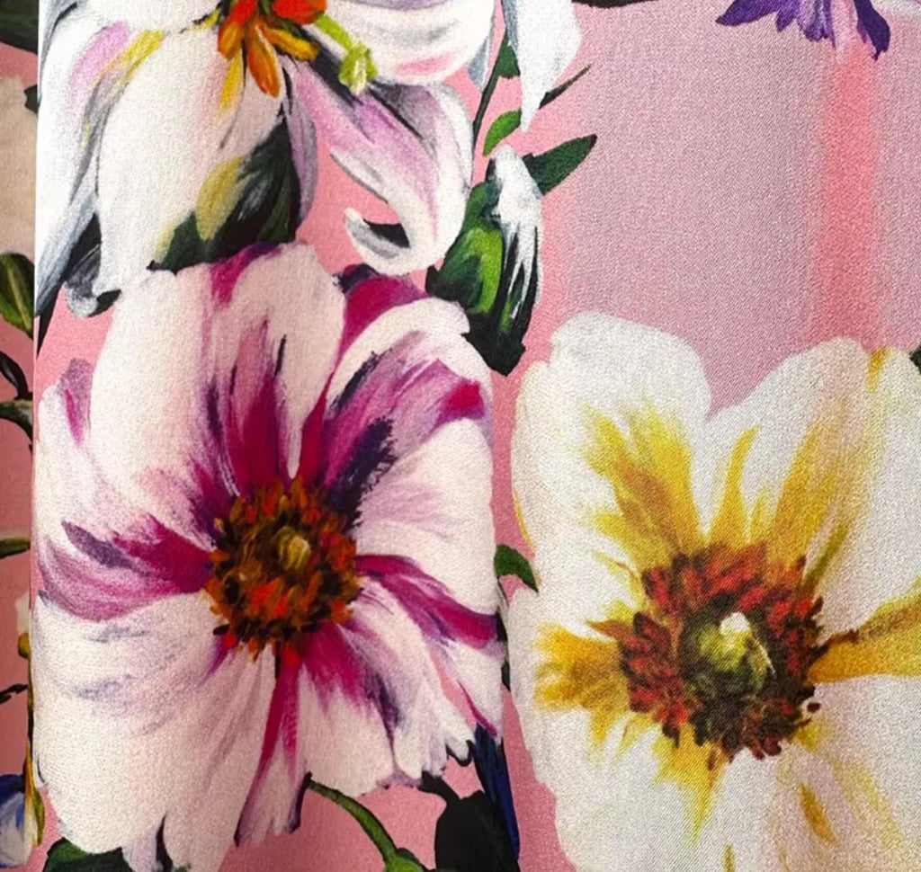 Italian Designer Magnolia print 100% silk dress