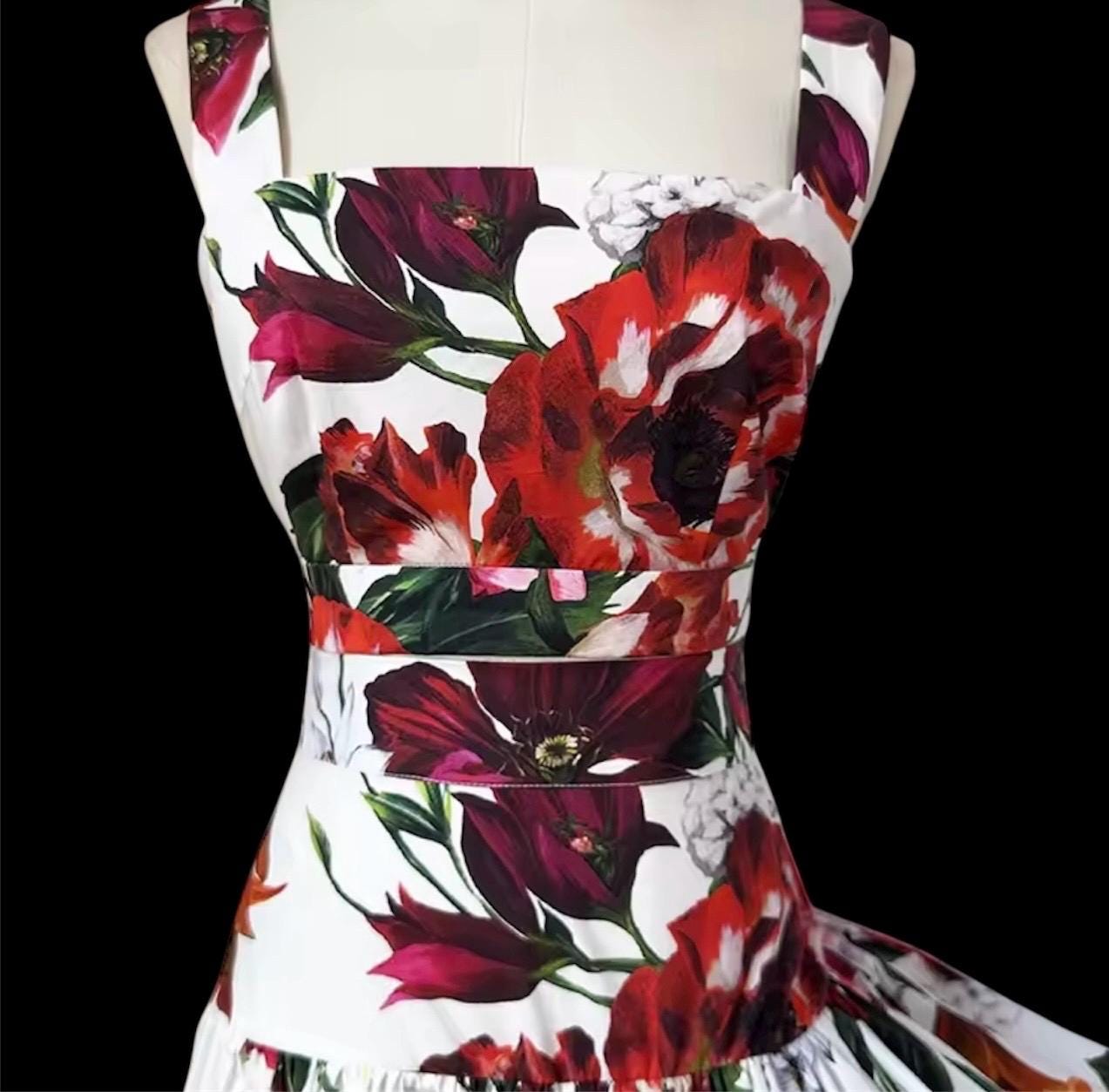 Handmade Italian Tiles Style Floral print Set Crop Top and Skirt Summer dress cotton