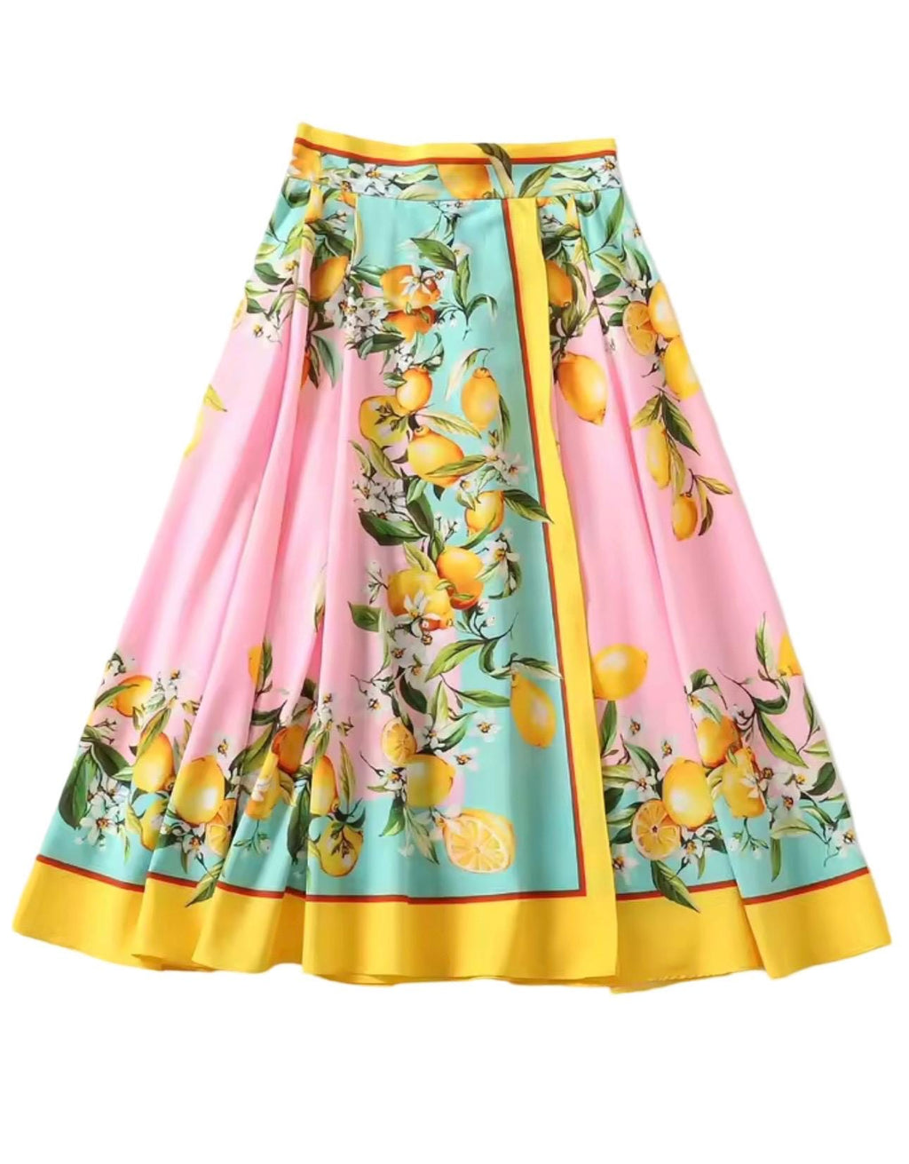 Handmade Italian Tiles Style Positano Lemon Dress Set Crop Top and Skirt