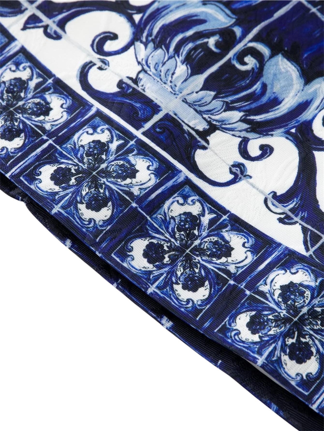 Handmade Italian designer Brocade Majolica print sleeveless mini dress, blue white Minidress summer dress