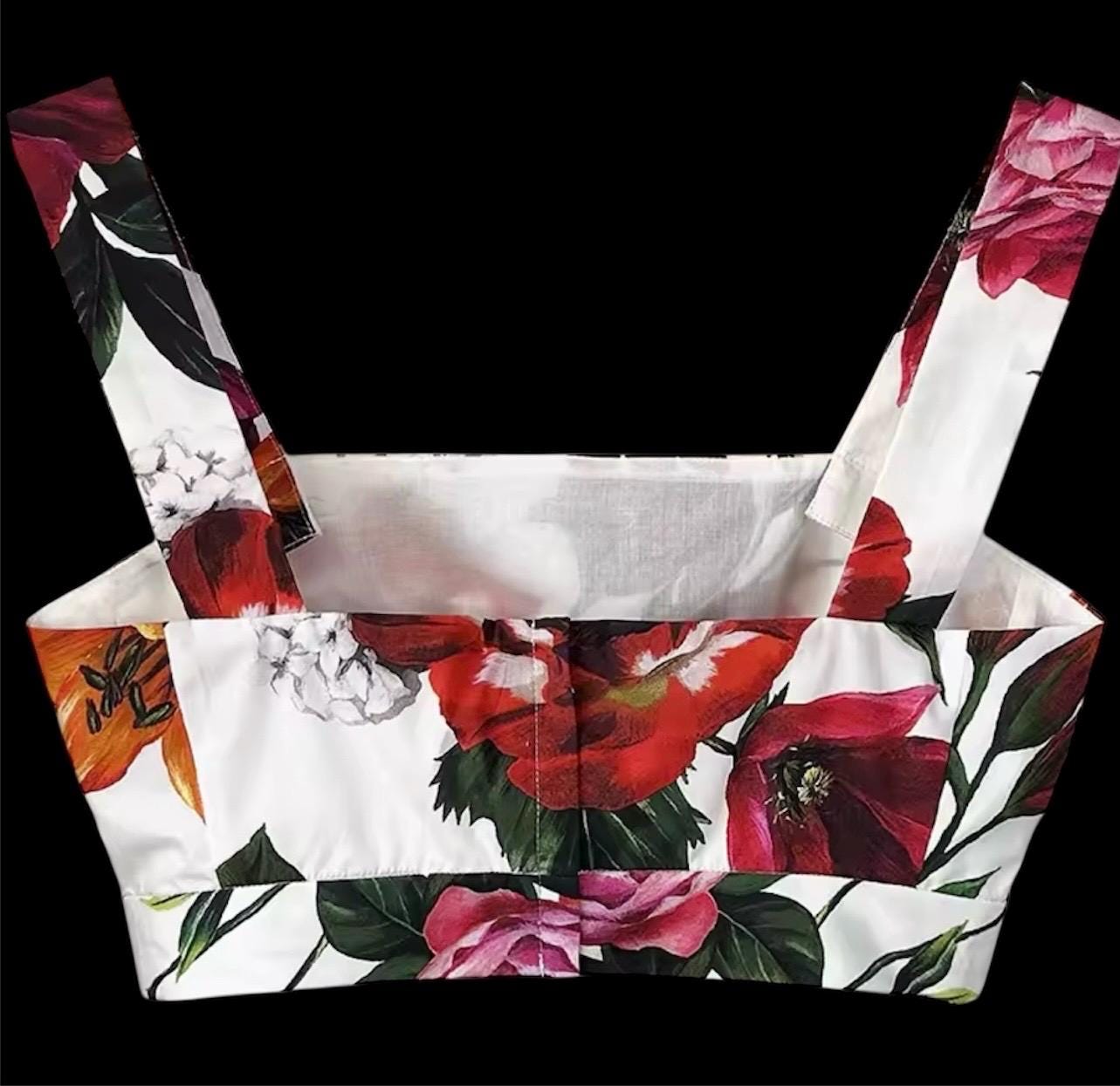 Handmade Italian Tiles Style Floral print Set Crop Top and Skirt Summer dress cotton