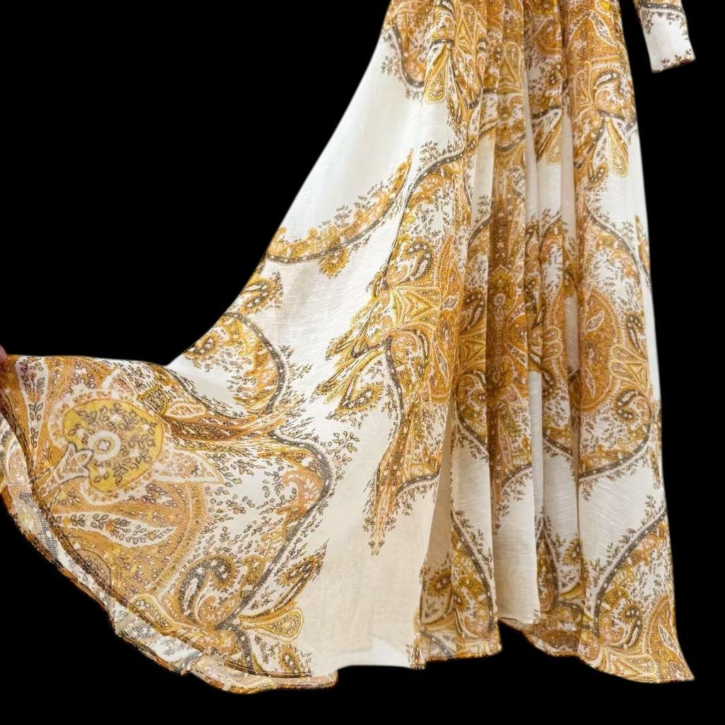 Linen Silk Maxi Dress: Handmade Italian Designer Parsley Print
