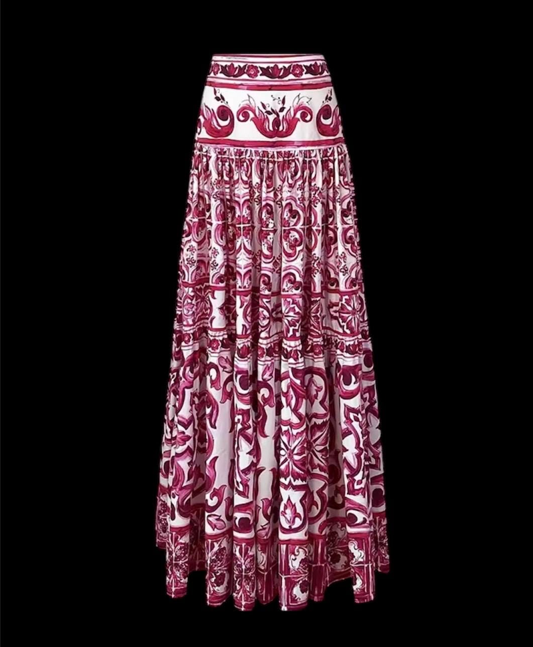 Italian Tile Print Crop Top and Skirt Set: Handmade Cotton Summer Dress