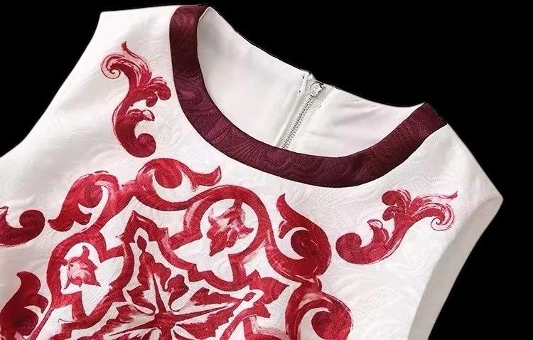 Handmade Italian designer Brocade Majolica print sleeveless mini dress, red white Minidress summer dress