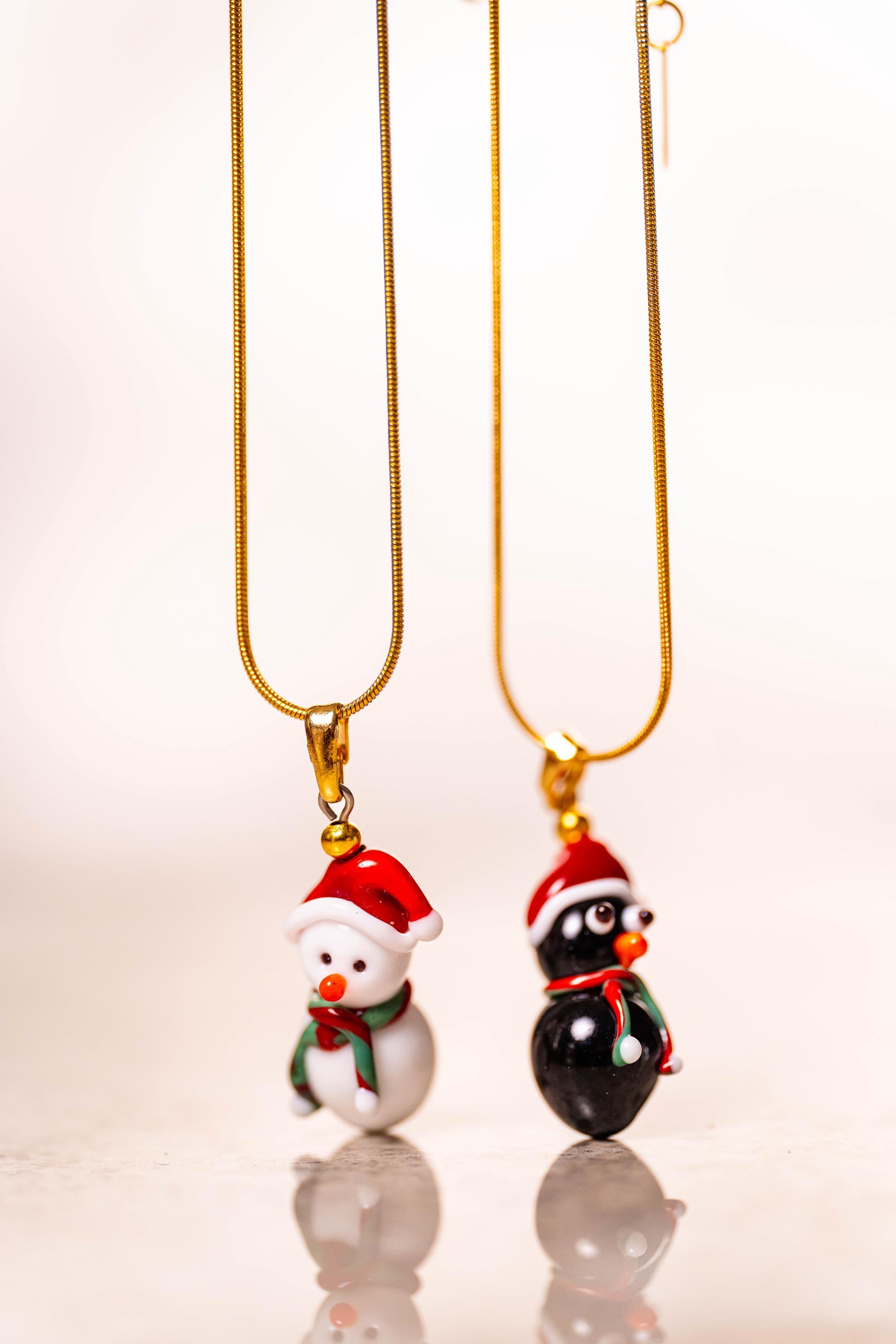 Handmade Murano Glass Christmas Necklace: Snowman or Penguin