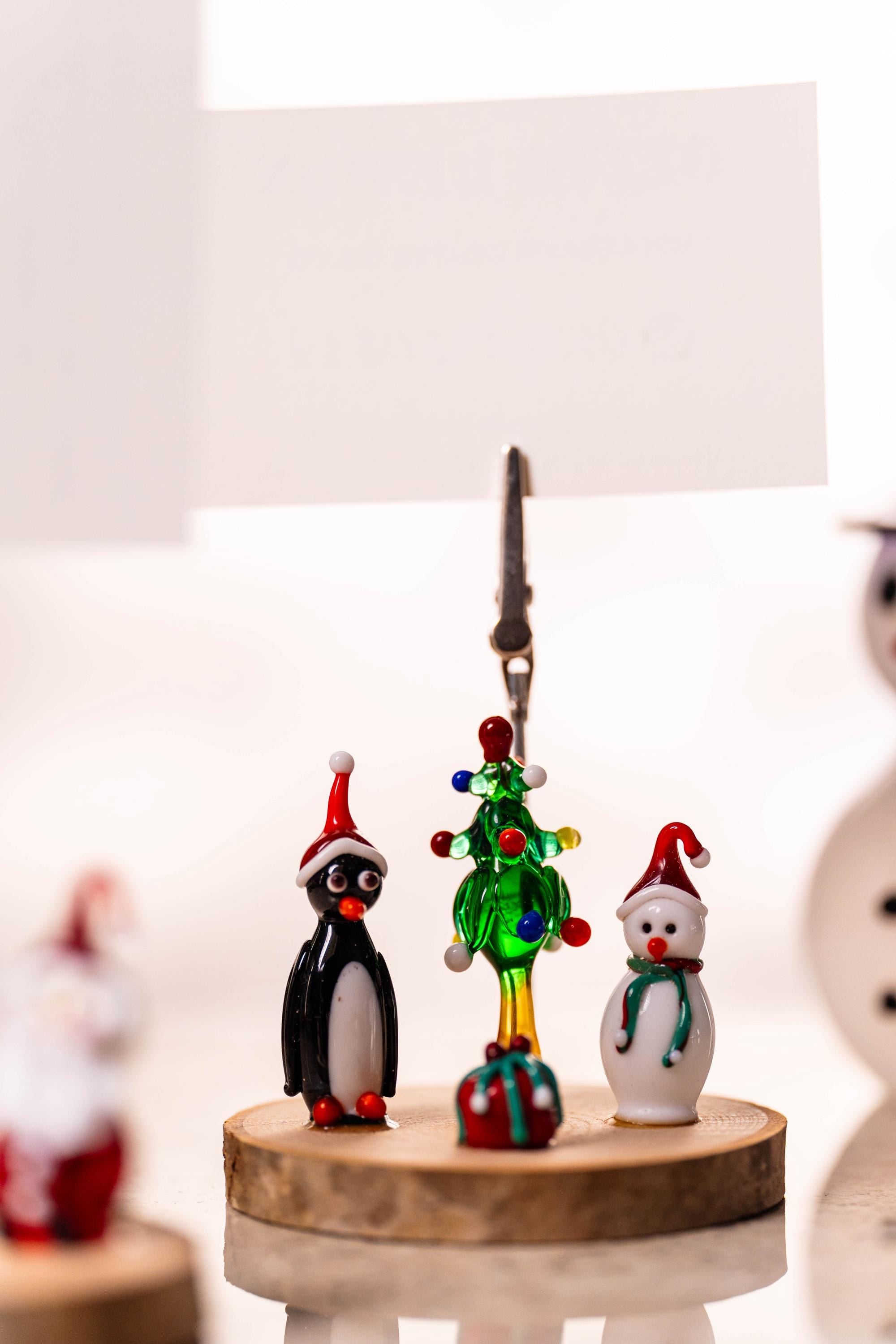 Handmade Murano Glass Christmas Noteholder: Snowman or Penguin Clip
