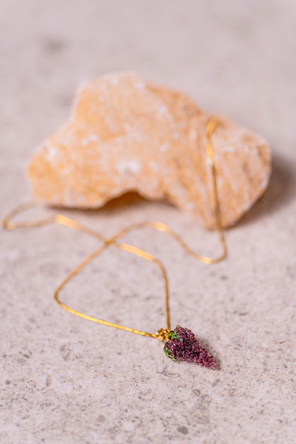 Handmade Murano Glass Grape Necklace: Gold Plated Charm