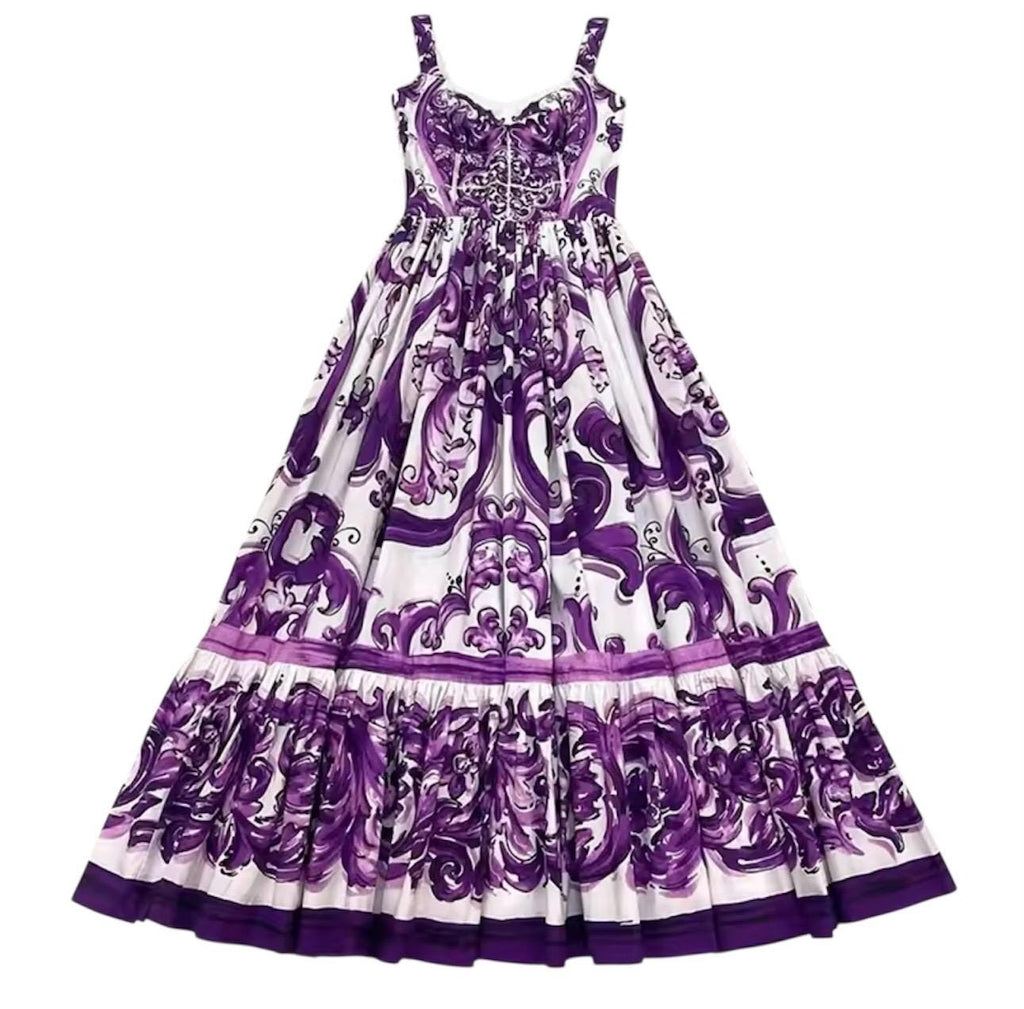Handmade Italian Cotton Dress: Majolica Print Sicilian Style