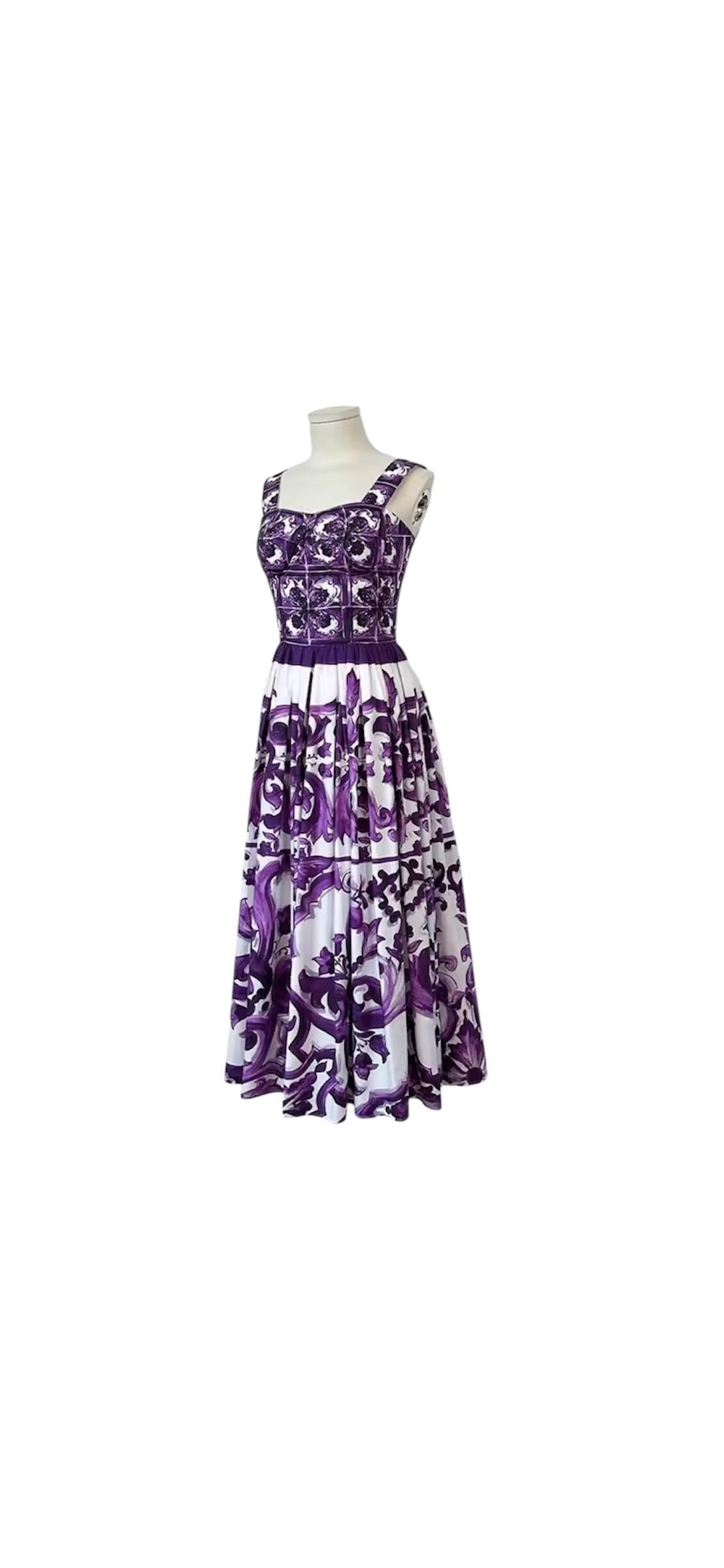 Handmade Majolica Print Cotton Dress: Italian Designer Summer Dress