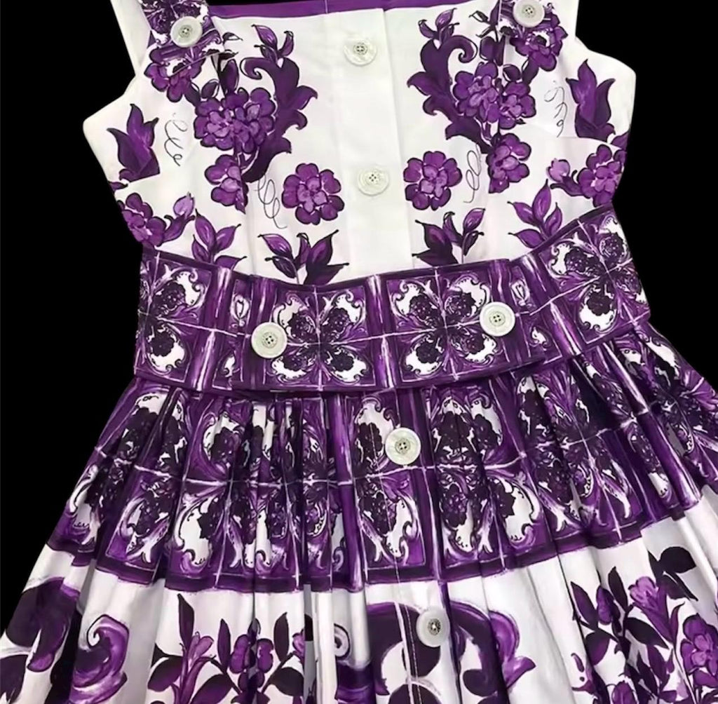 Handmade Majolica Print Cotton Dress: Italian Designer Summer Dress