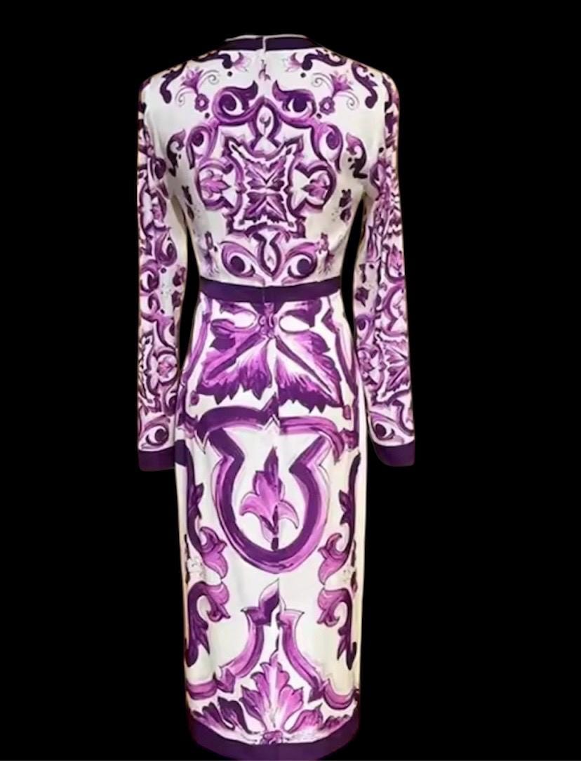 Italian Majolica Print Silk Dress: Designer Occasion Wear