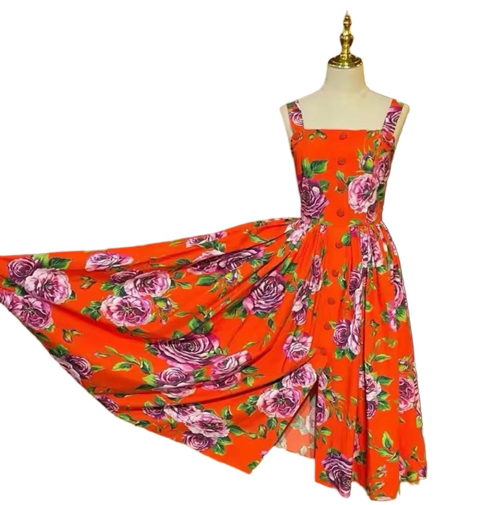Handmade Italian Cotton Sundress: Roses Print Sleeveless Dress