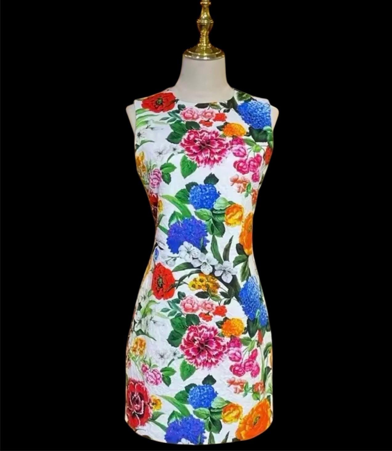 Handmade Italian Floral Print Mini Dress: Cotton Summer Dress