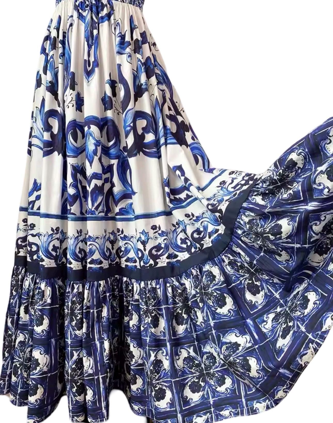 Handmade Italian Cotton Dress: Majolica Print Sicilian Style