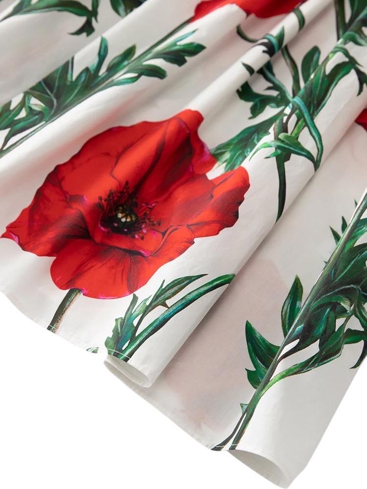 Handmade Italian designer Poppies print push up cotton dress