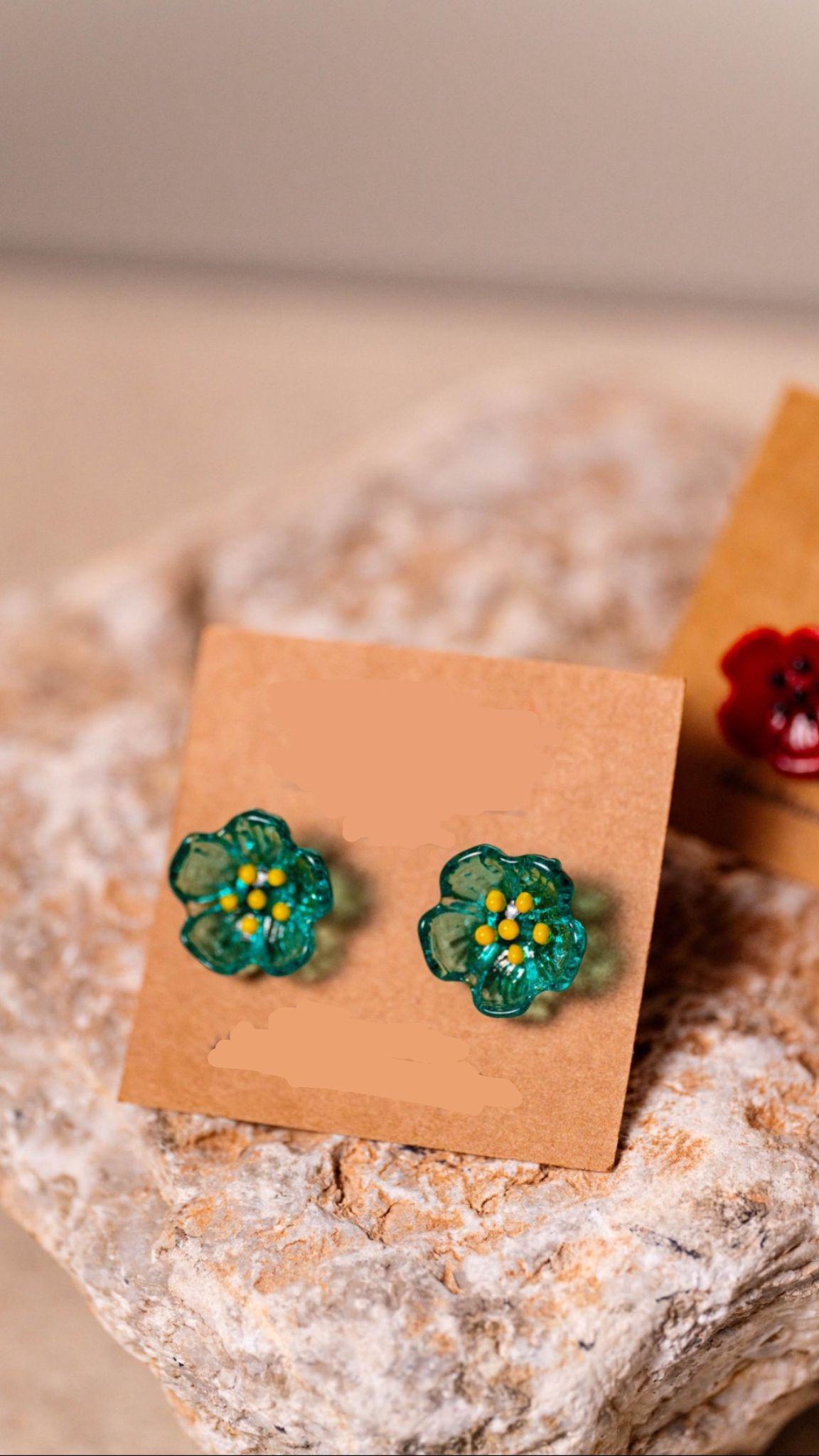 Alpaka German 925 Silver Hand Made Italian Murano Glass Stud Earrings