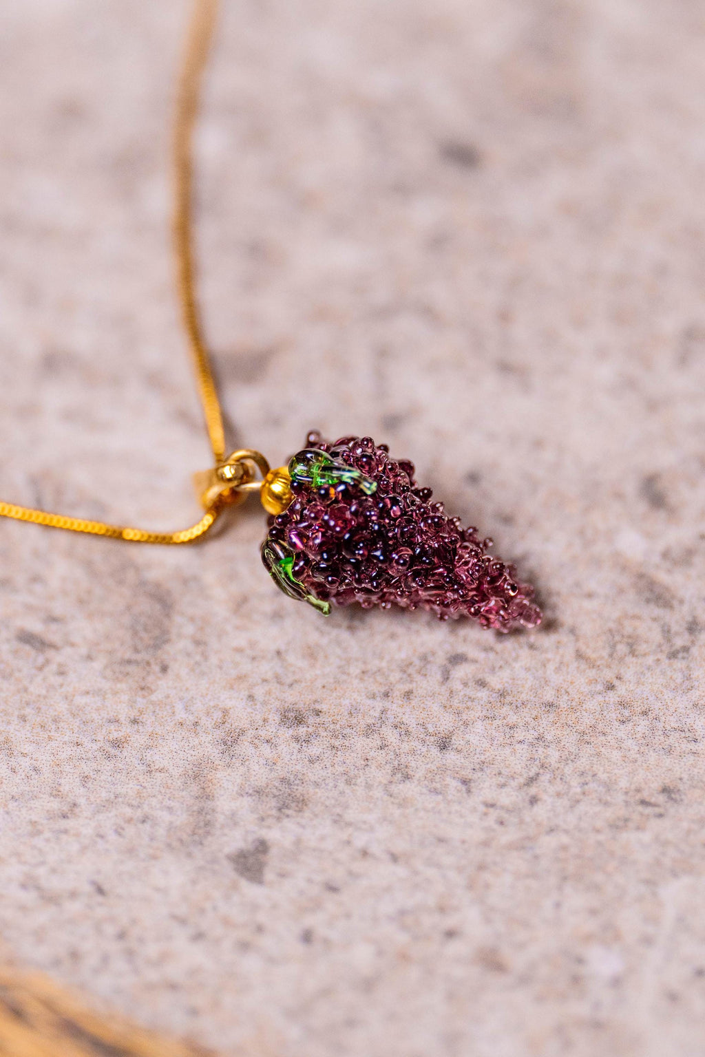 Handmade Murano Glass Grape Necklace: Gold Plated Charm