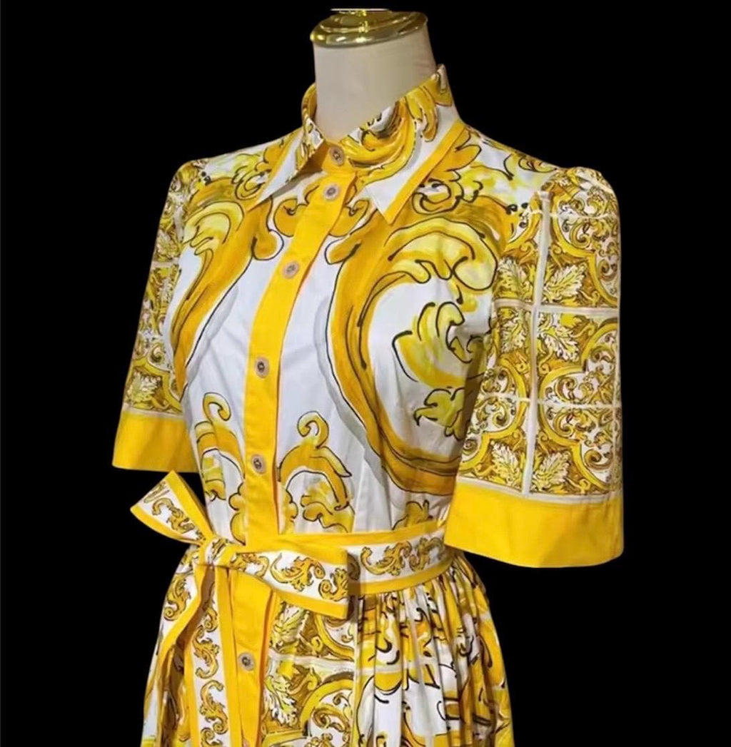 Handmade Italian Majolica Dress: Sicilian Porcelain Cotton Luxury