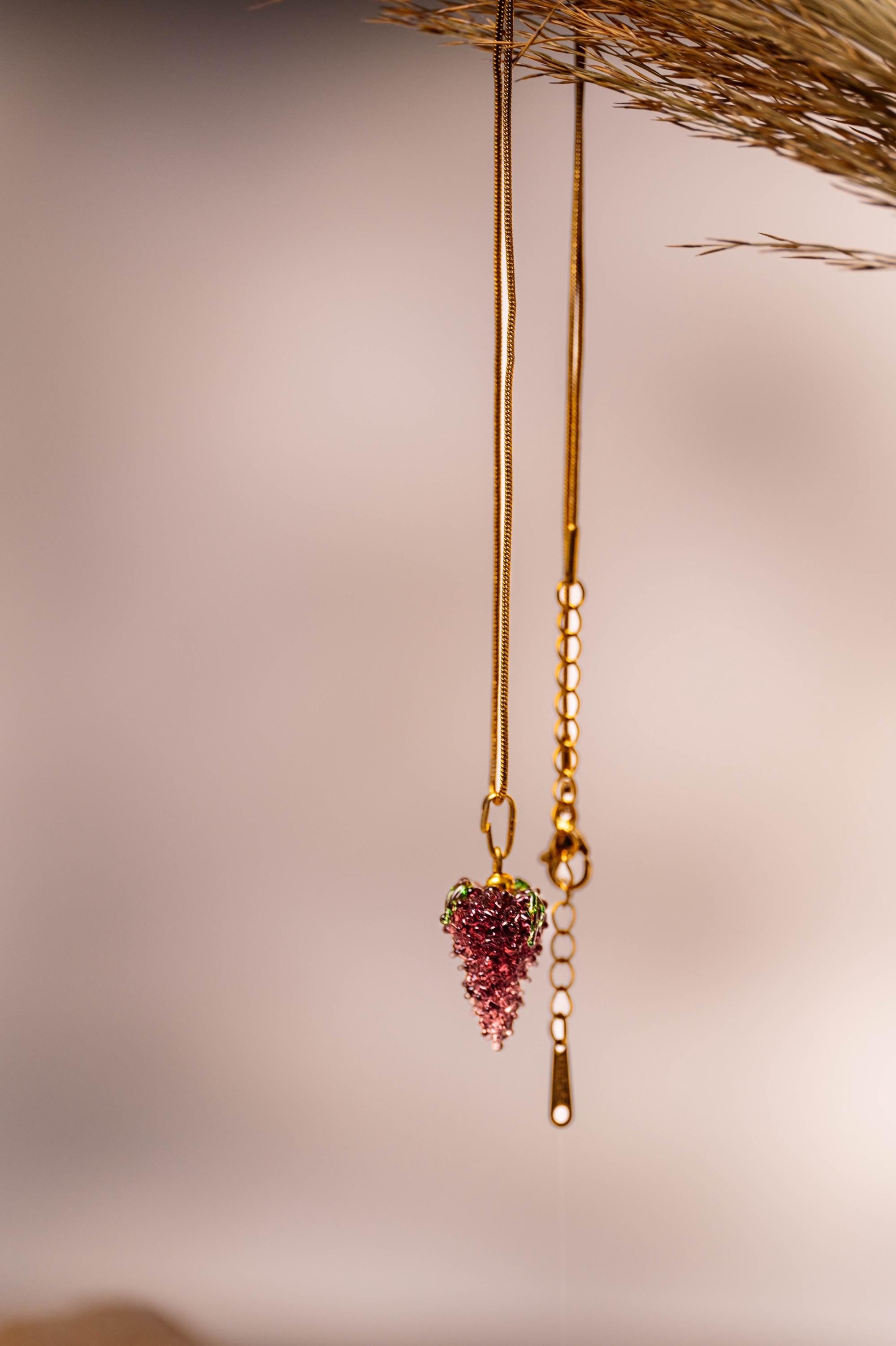 Handmade Murano Glass Grape Necklace: Gold Plated Charm