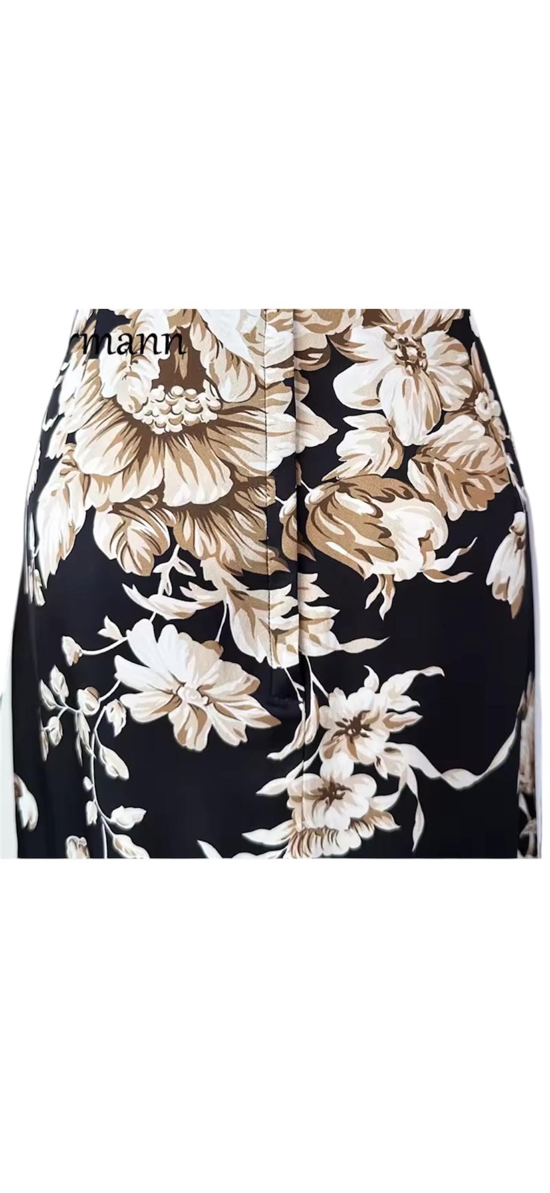 Handmade Italian Long sleeves Floral print 100% silk dress Black color